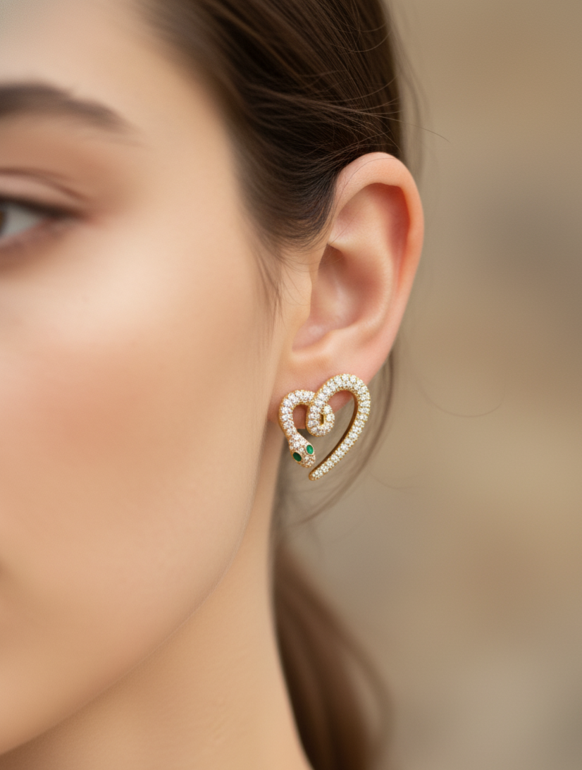 Emerald Serpent Heart-Swirl Studs