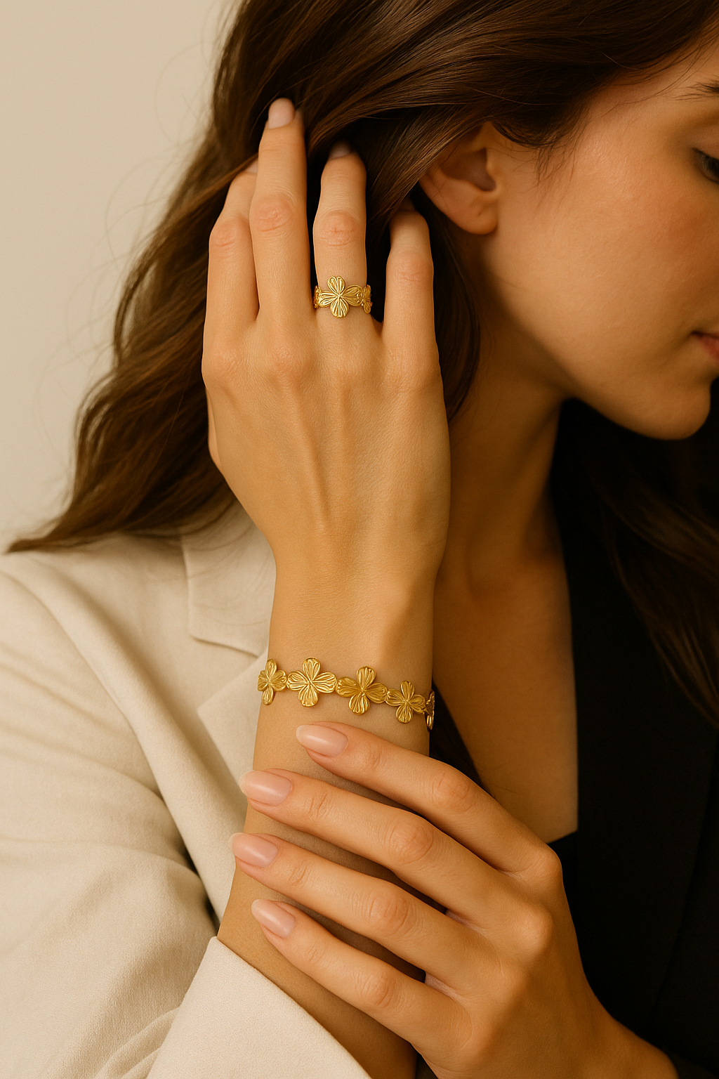 Golden Blossom Bracelet & Ring Set