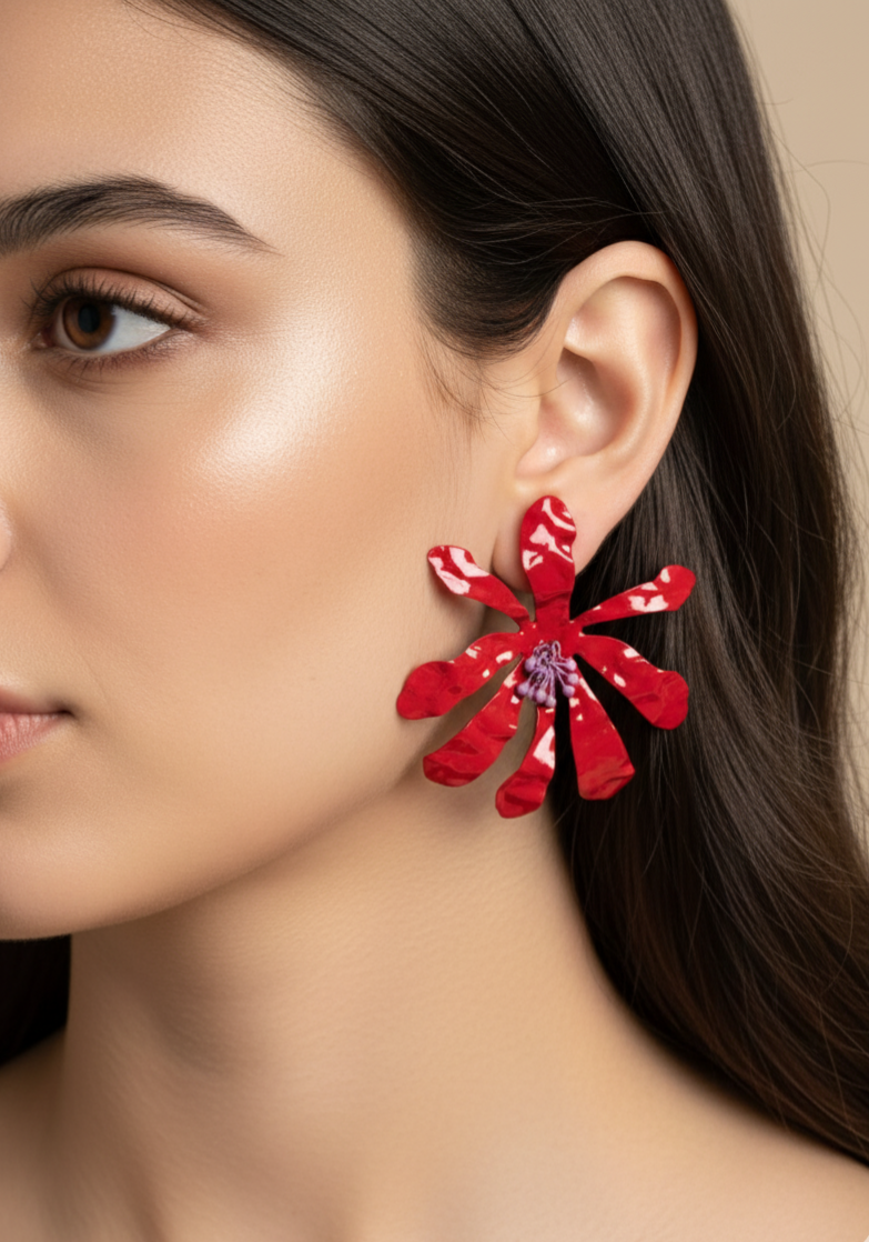 Crimson Bloom Statement Studs