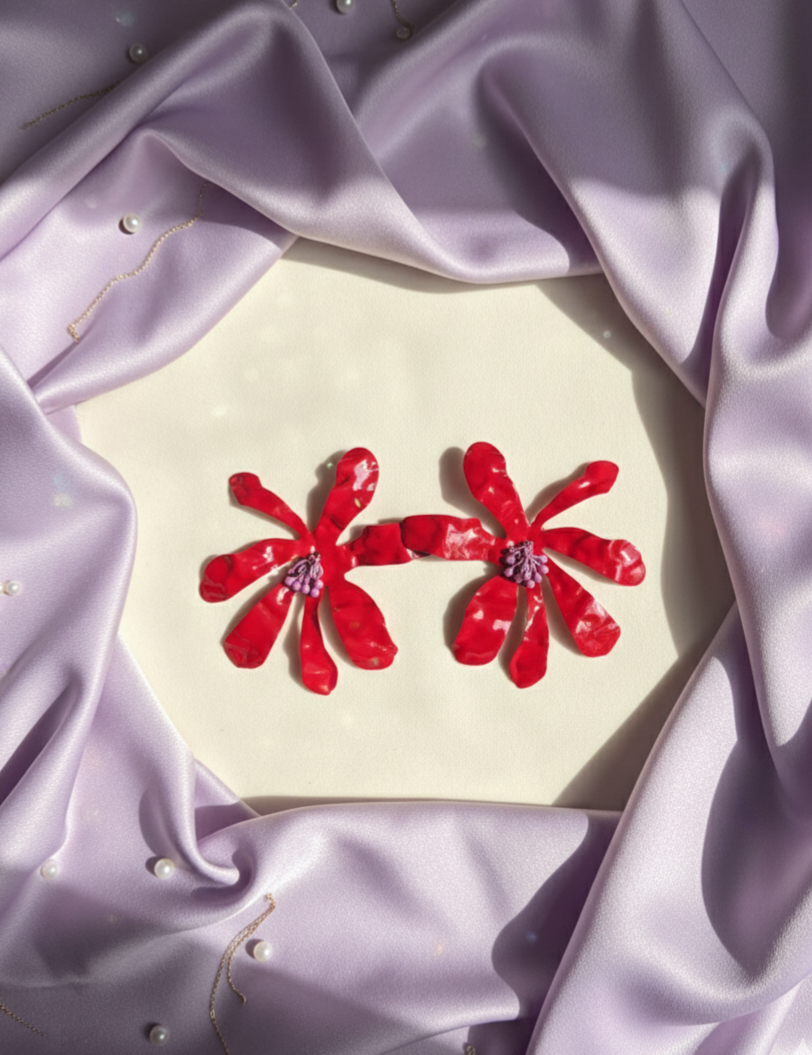 Crimson Bloom Statement Studs