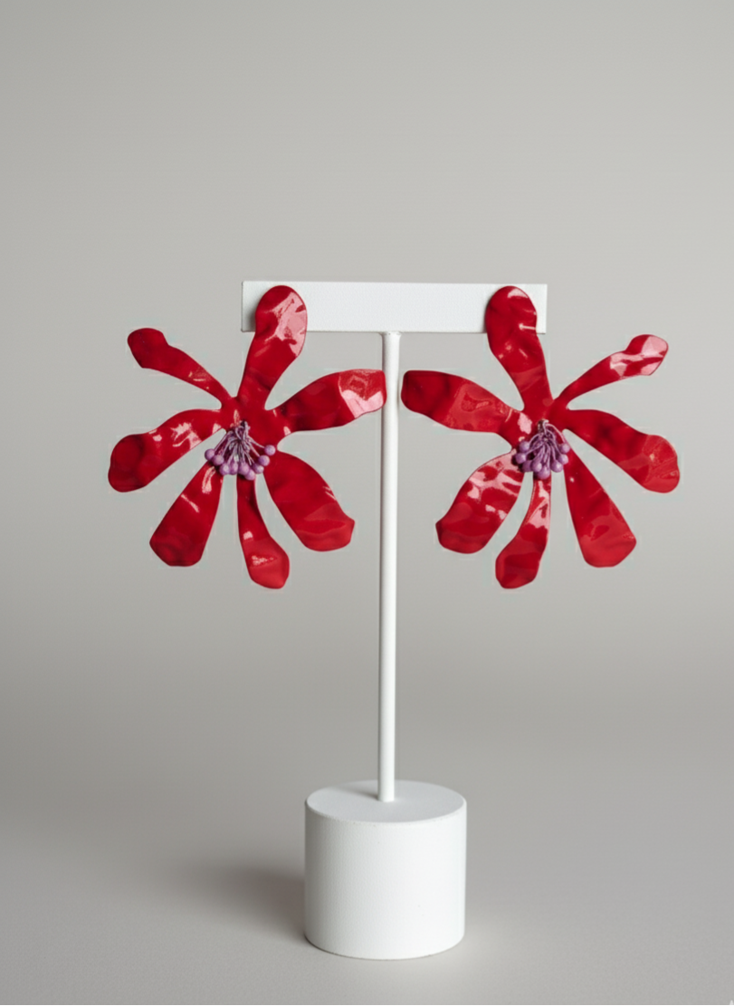 Crimson Bloom Statement Studs