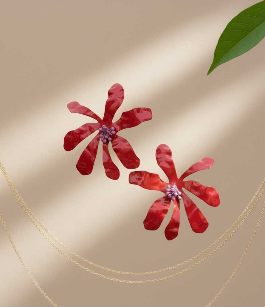 Crimson Bloom Statement Studs