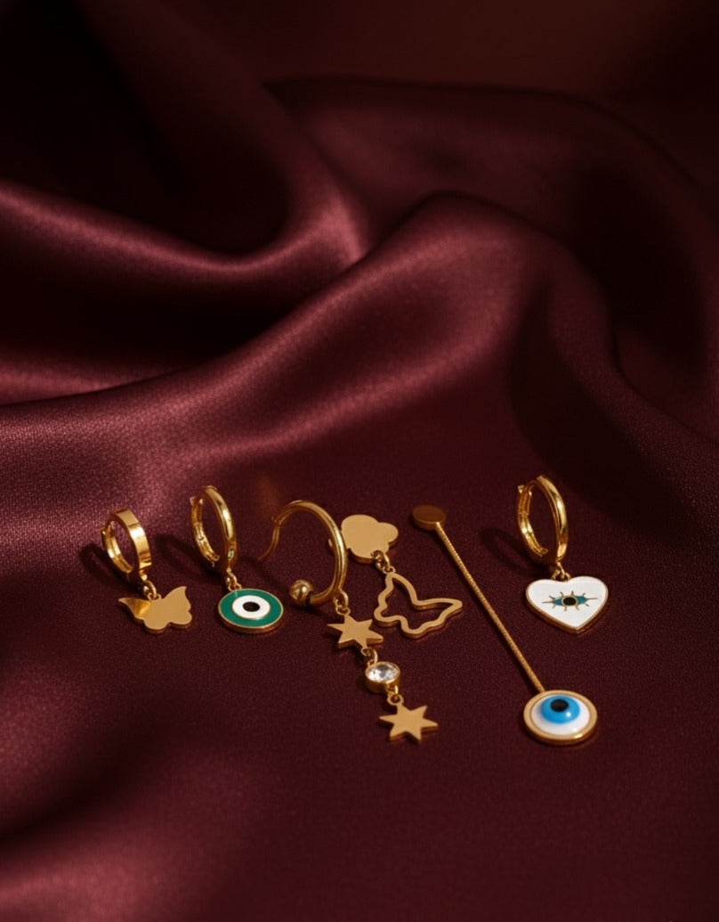 Golden Charm Mix-Match Earring Set