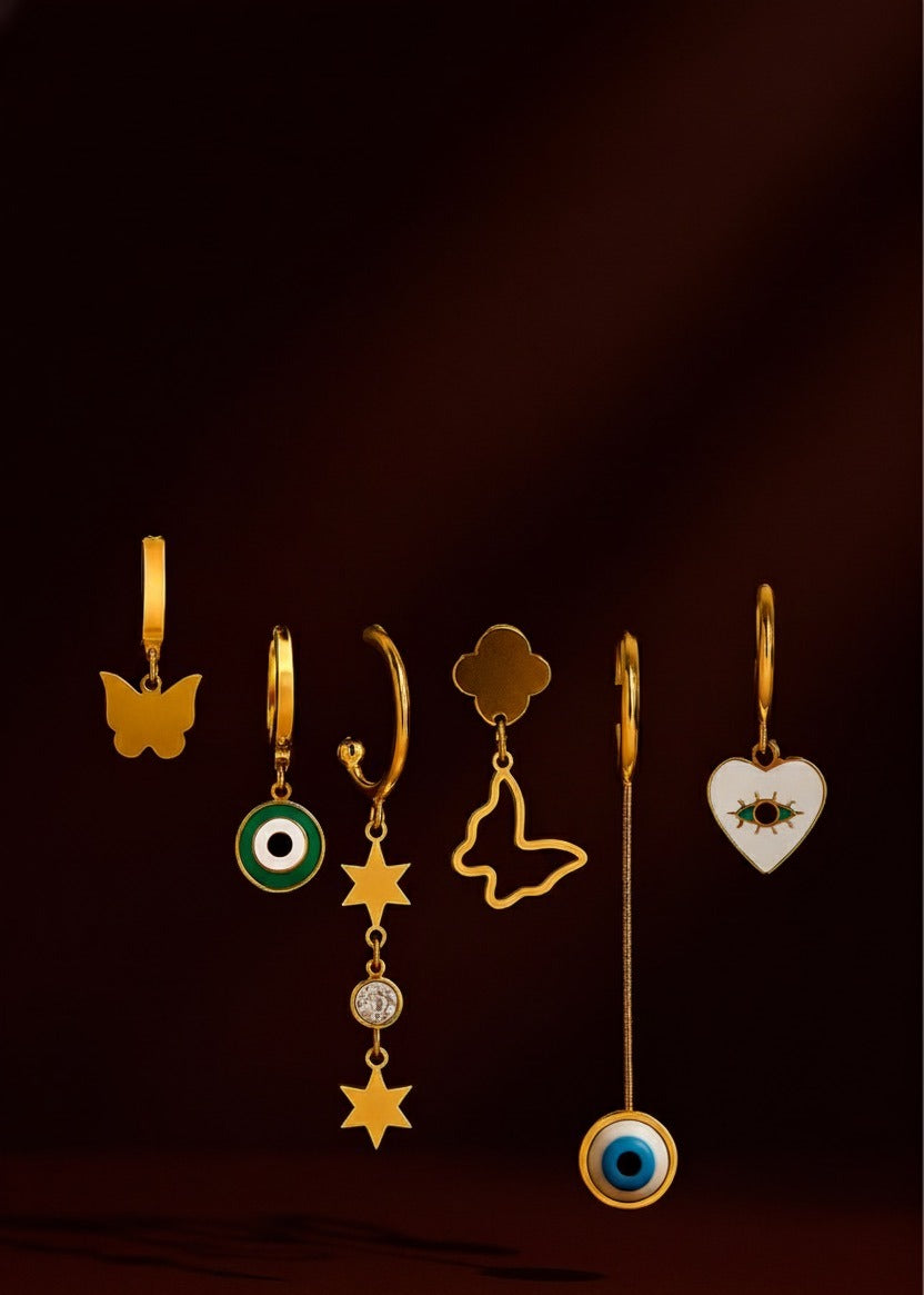 Golden Charm Mix-Match Earring Set