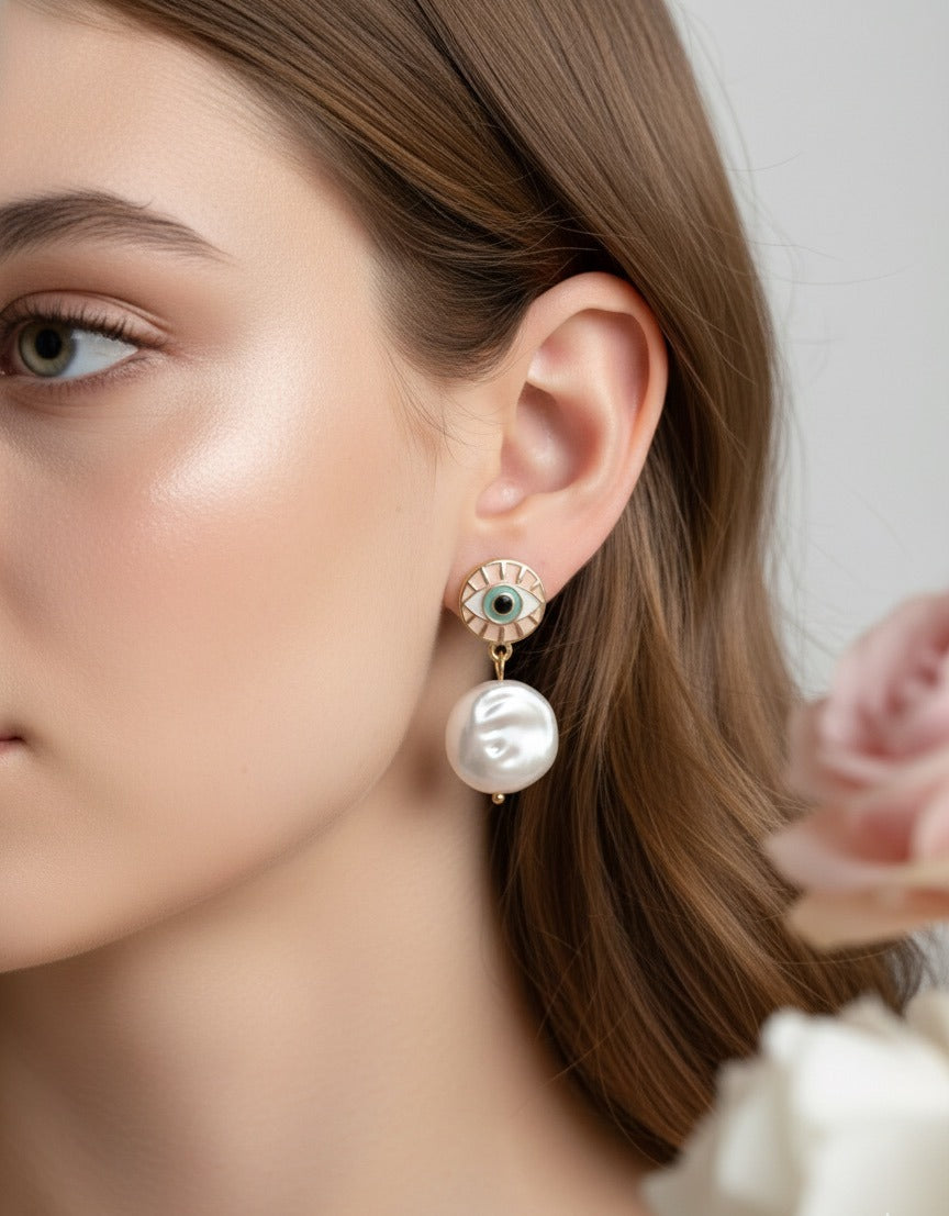 Evil-eye Pearl-Drop Earrings