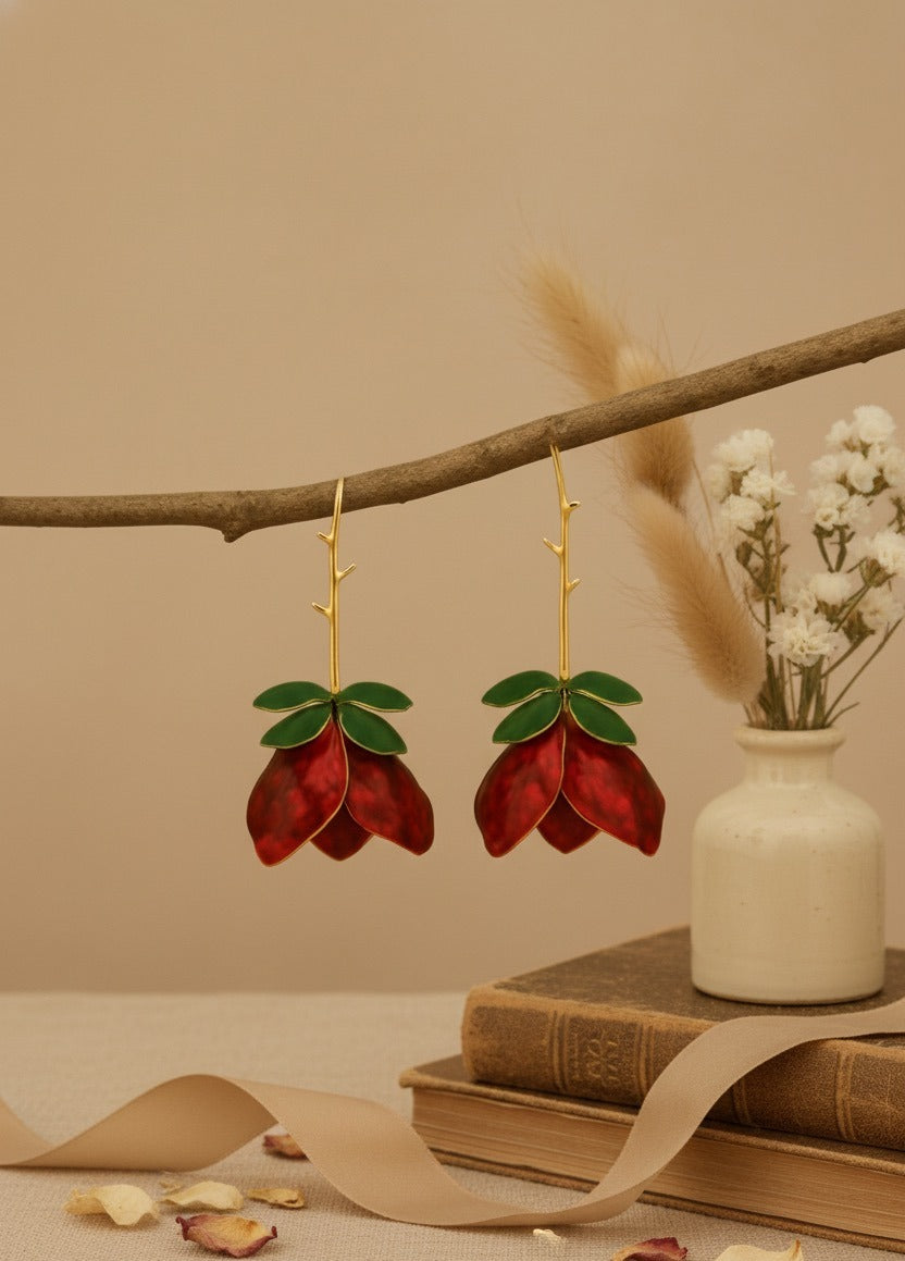 Crimson Bloom Drop Earrings