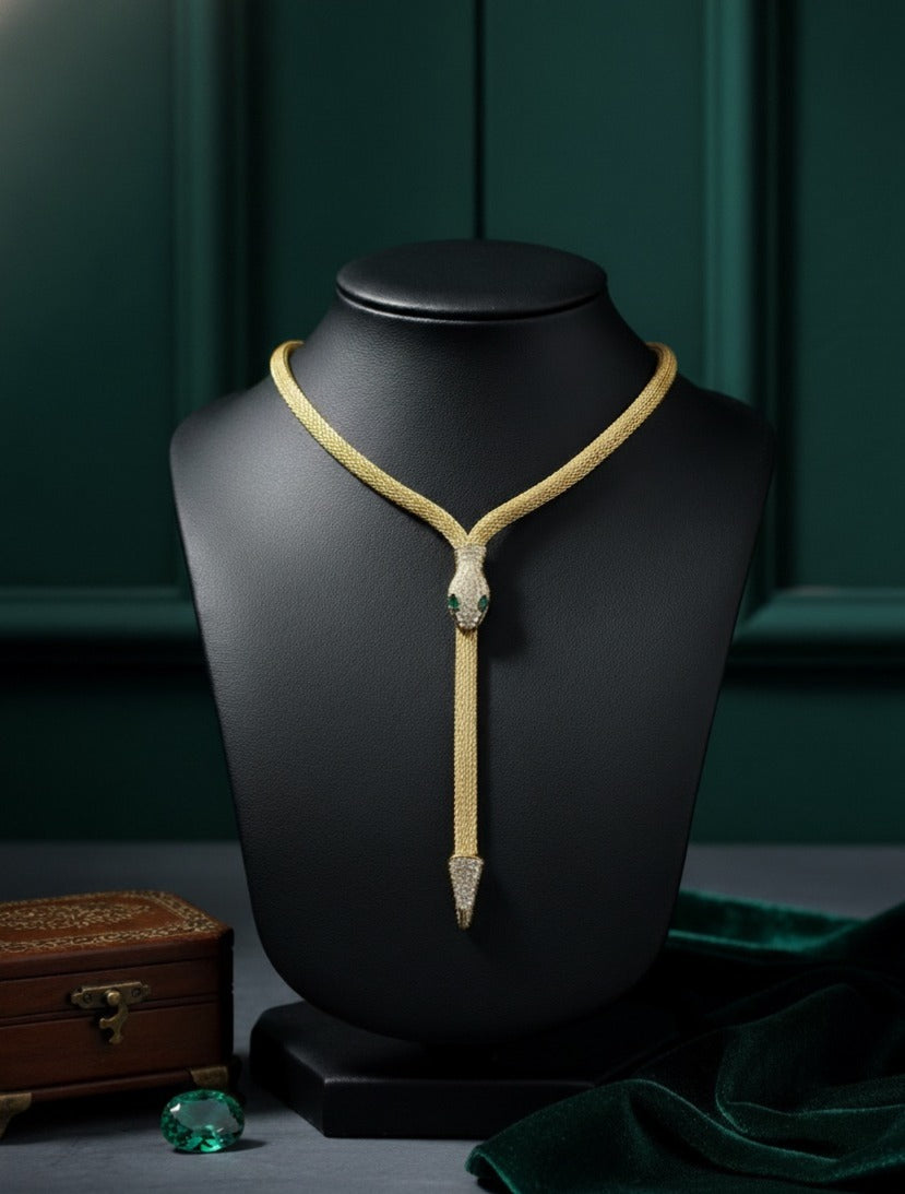 Emerald Serpent Y-Neck Adjustable Necklace
