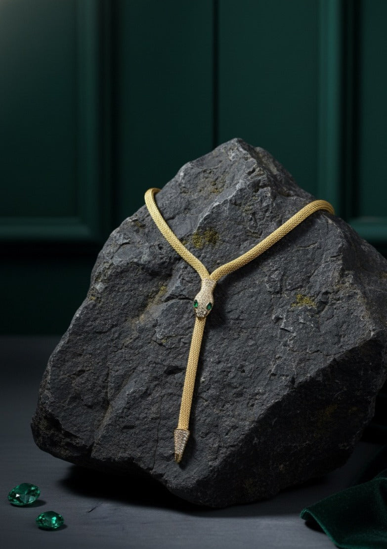 Emerald Serpent Y-Neck Adjustable Necklace