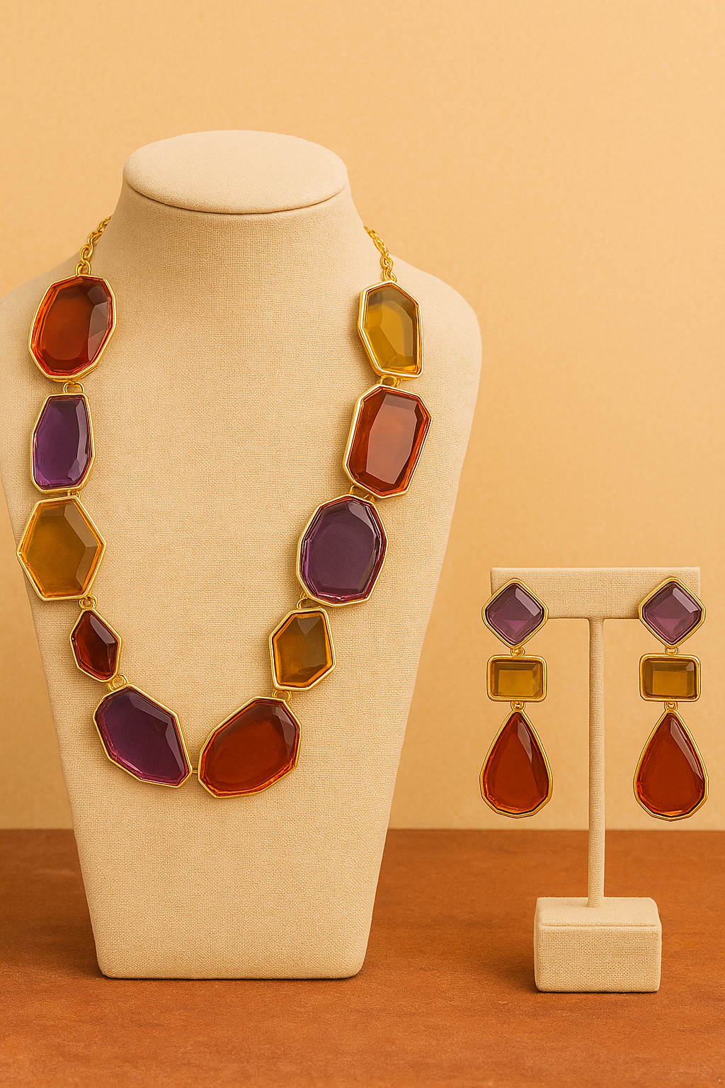 Sunset Gem Glass Necklace Set