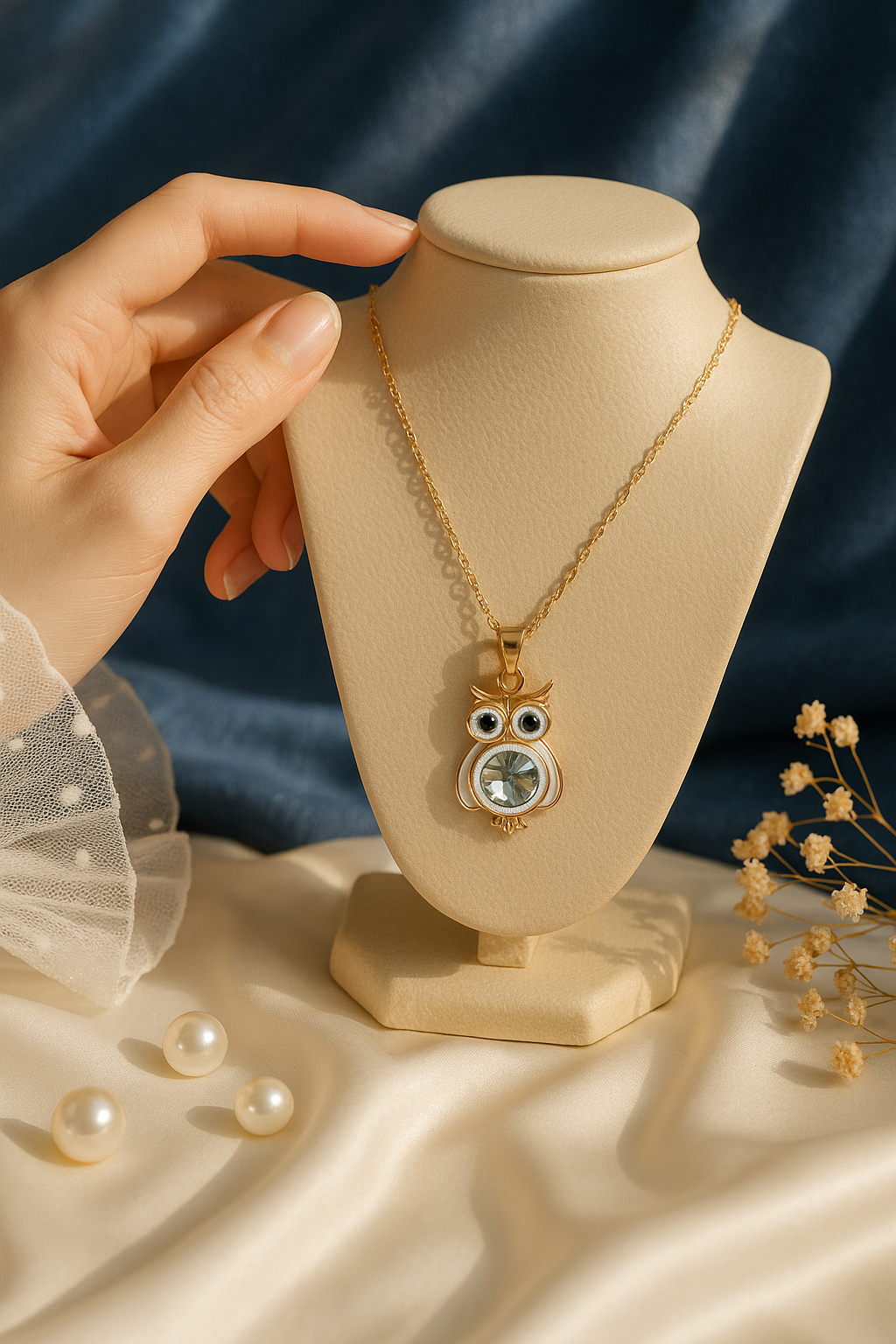 Golden Owl Crystal Necklace
