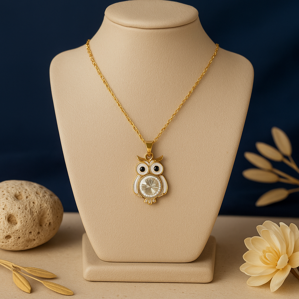 Golden Owl Crystal Necklace