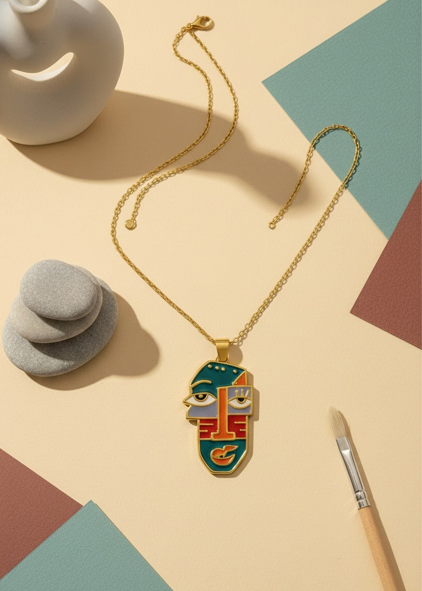 Abstract Art Face Pendant Necklace