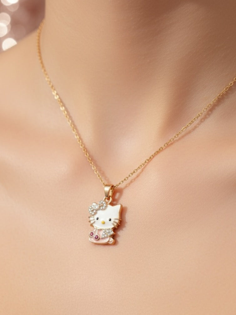 Sweet Bow Kitty Pendant Necklace