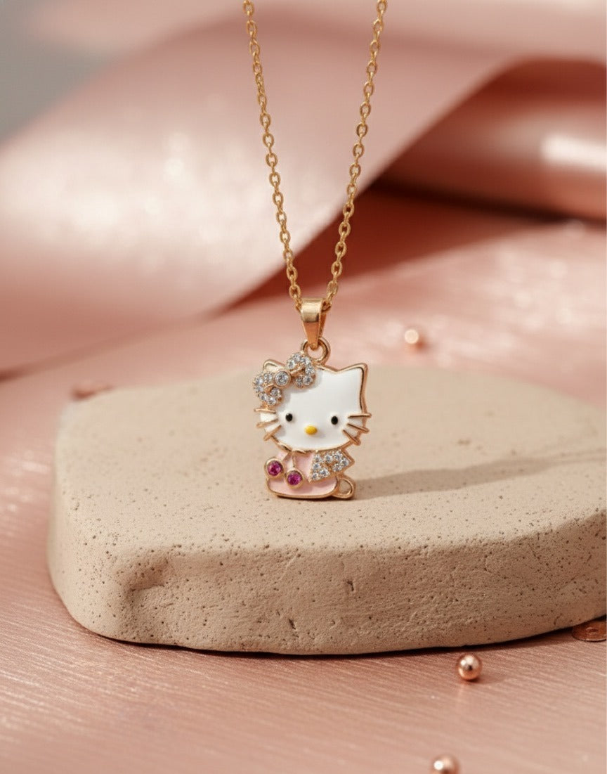 Sweet Bow Kitty Pendant Necklace
