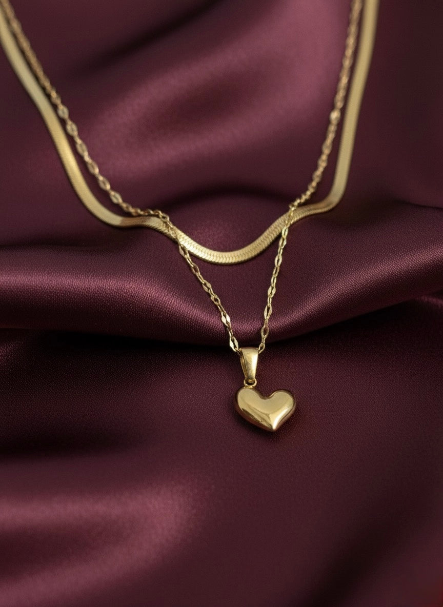 Dual Chain Golden Heart Necklace