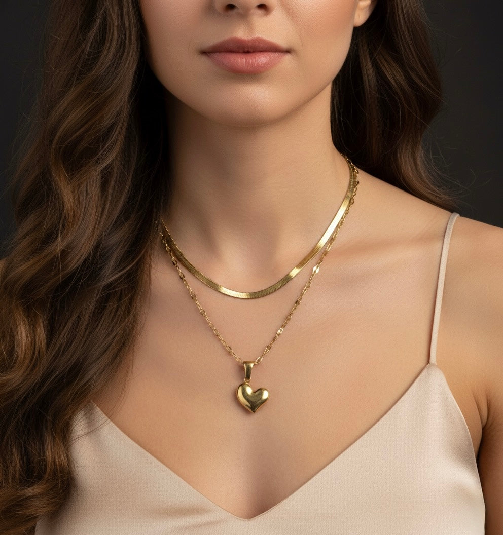 Dual Chain Golden Heart Necklace