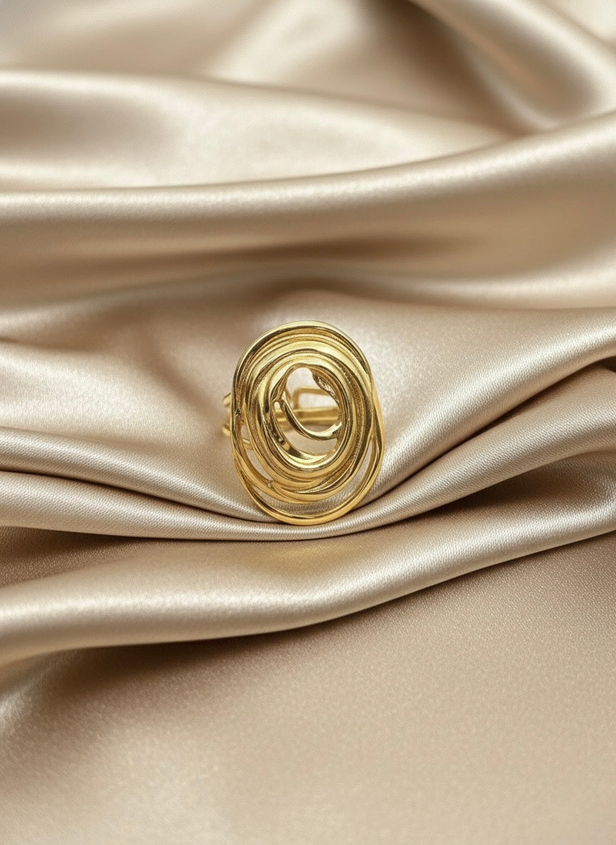 Golden Orbit Statement Ring