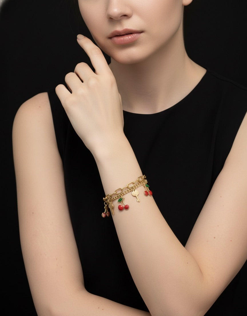 Cherry Key Charm Bracelet