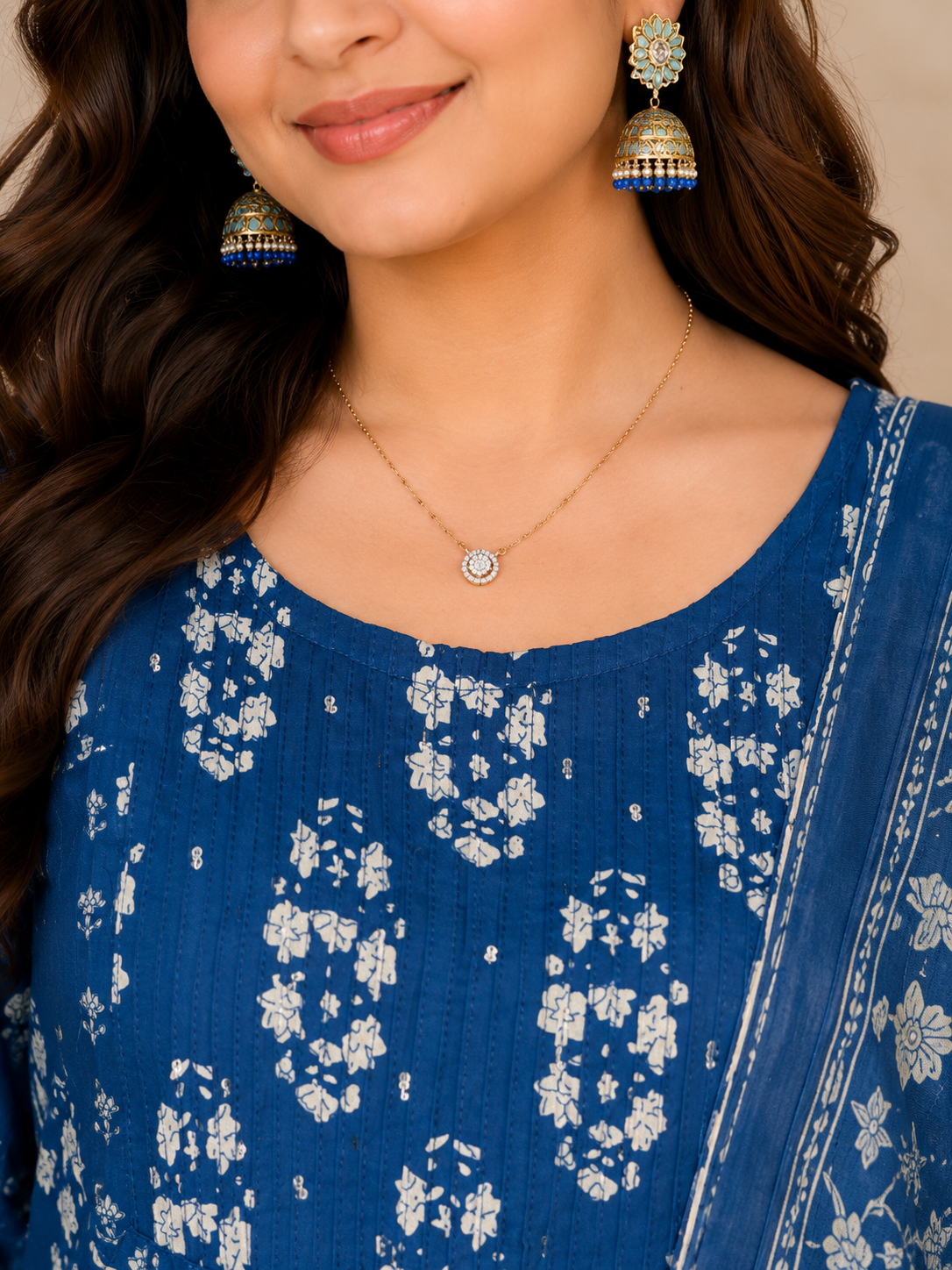 Blue Printed Cotton Suit Set