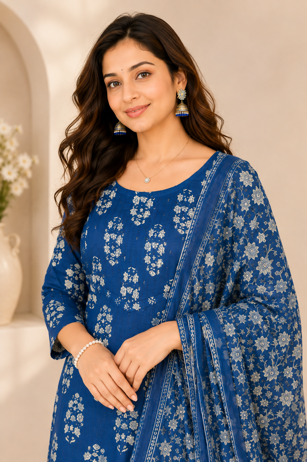 Blue Printed Cotton Suit Set