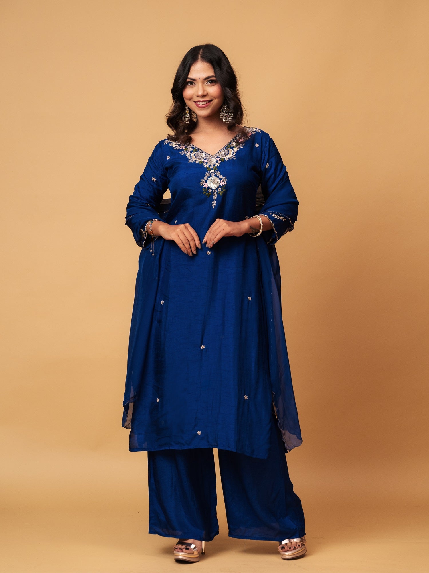 Rich Royal Blue Embroidered Suit Set