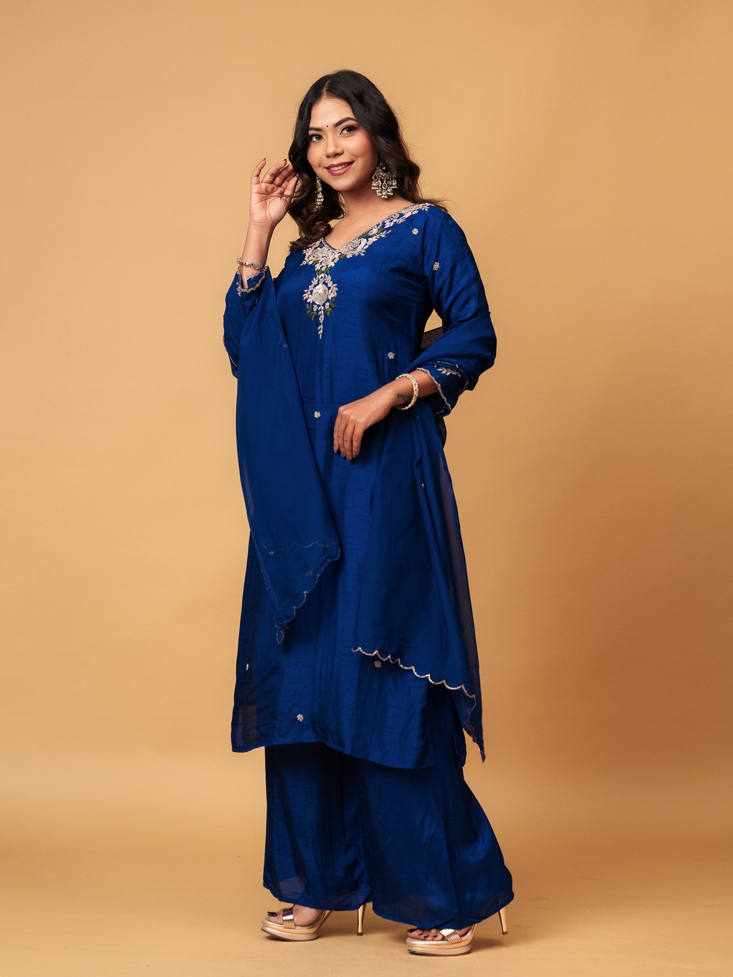 Rich Royal Blue Embroidered Suit Set