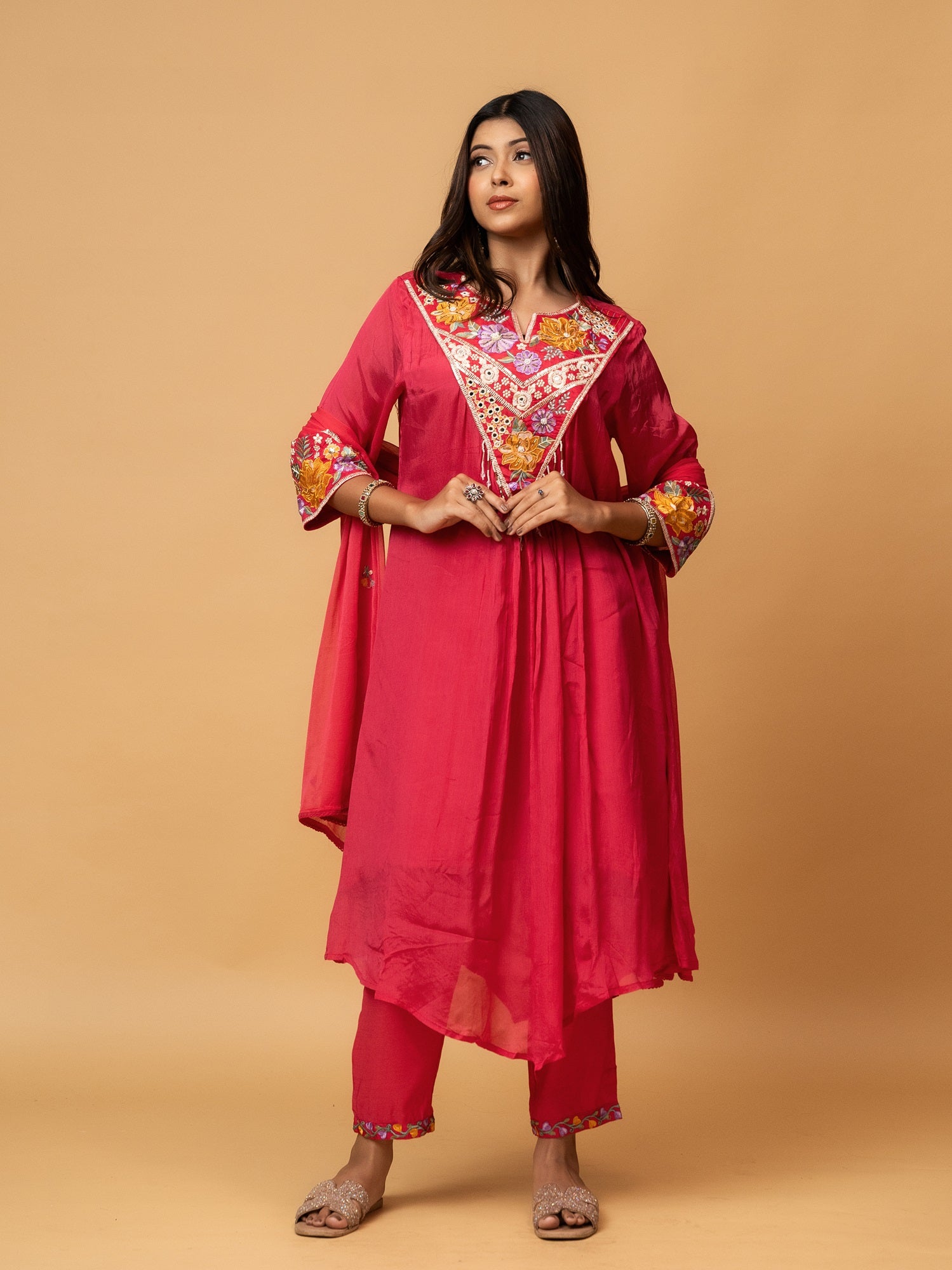 Pink Embroidered Suit Set