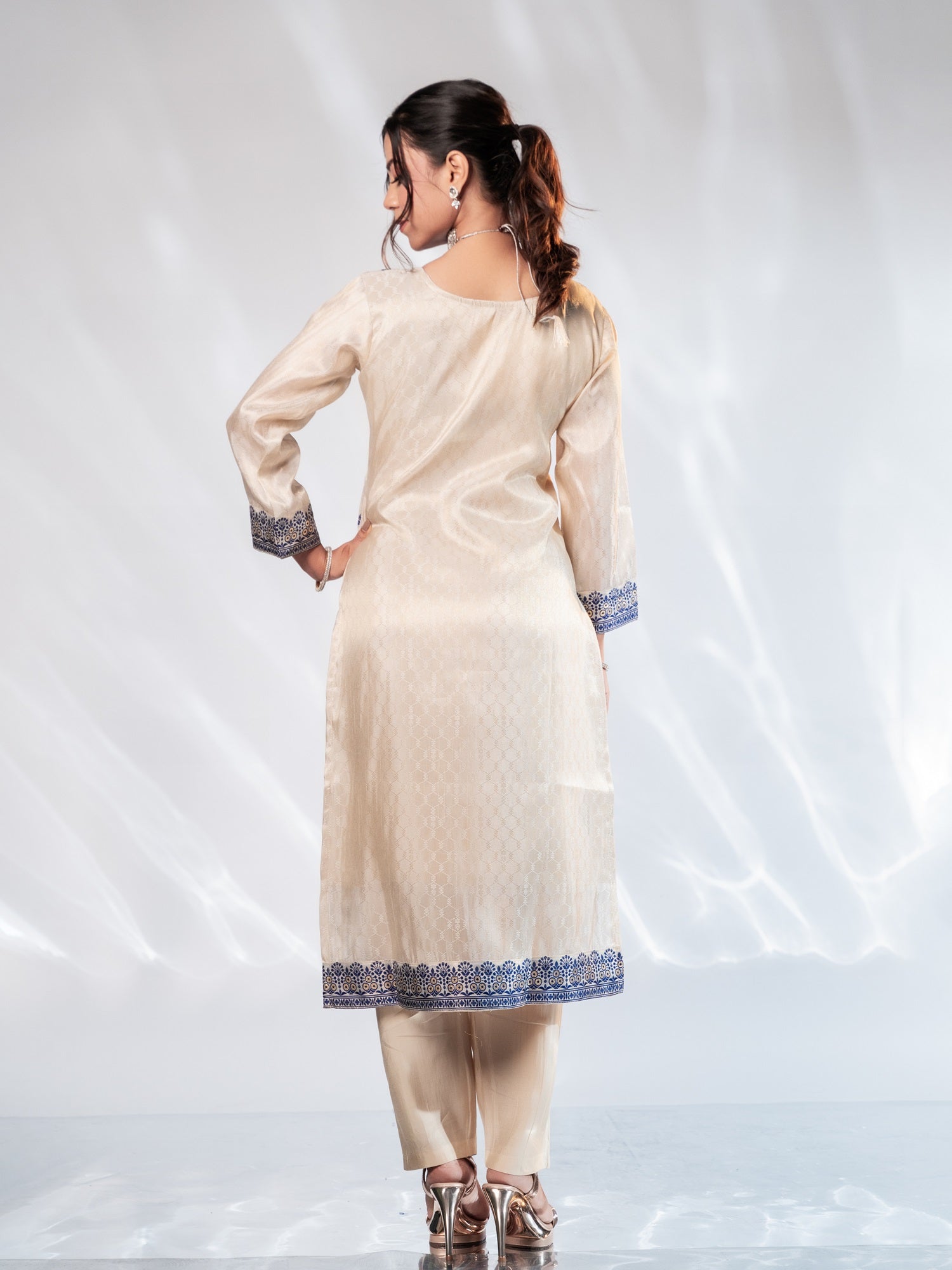 Ivory & Royal Blue Brocade Suit Set