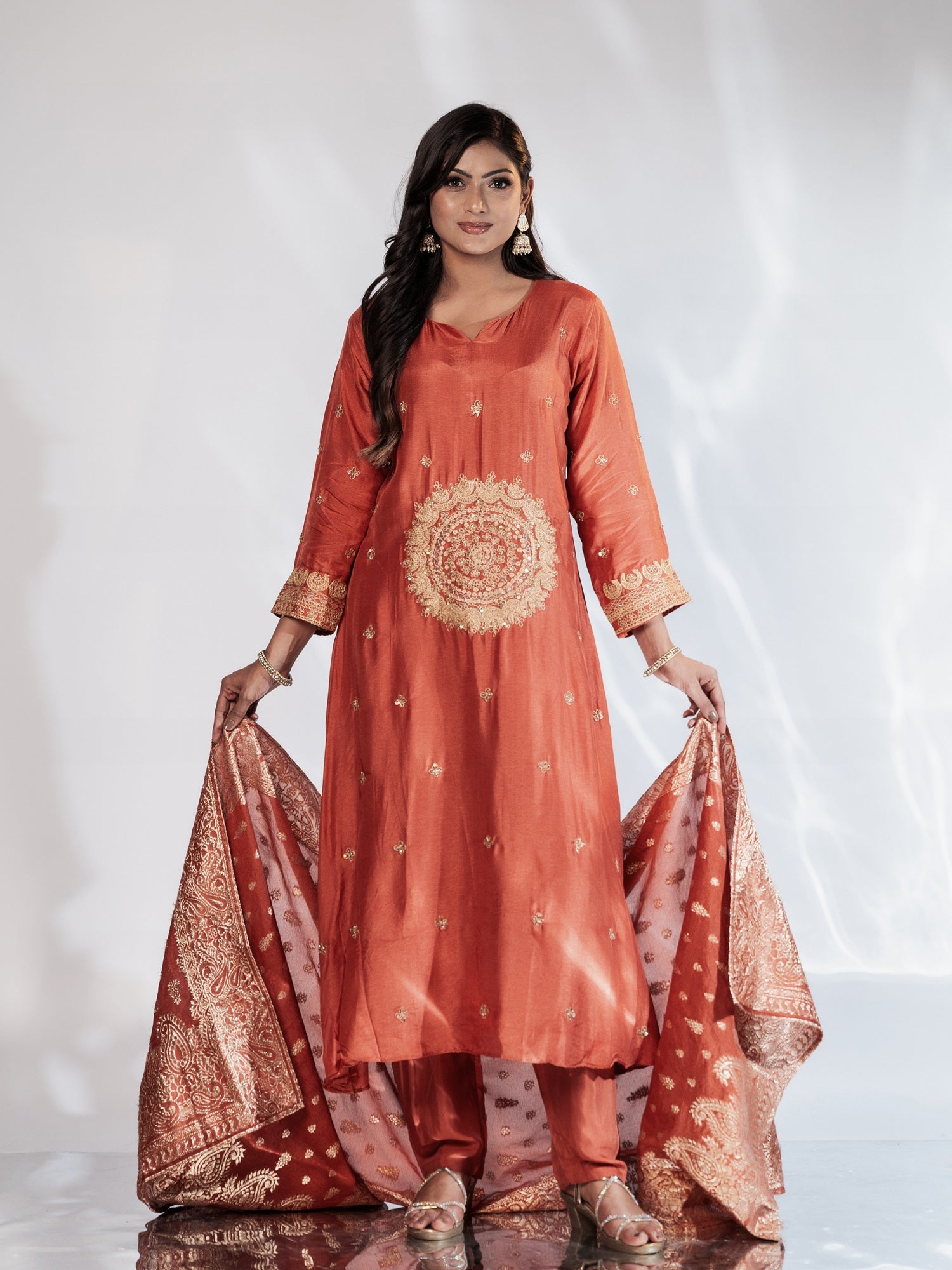 Rust Orange Ethnic Suit Set