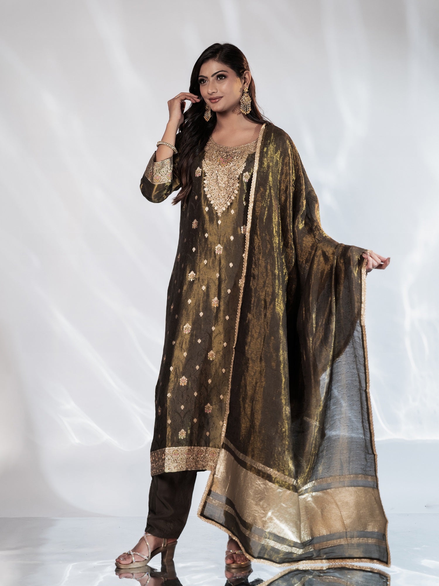 Mehendi Green Zari Shimmer Suit Set