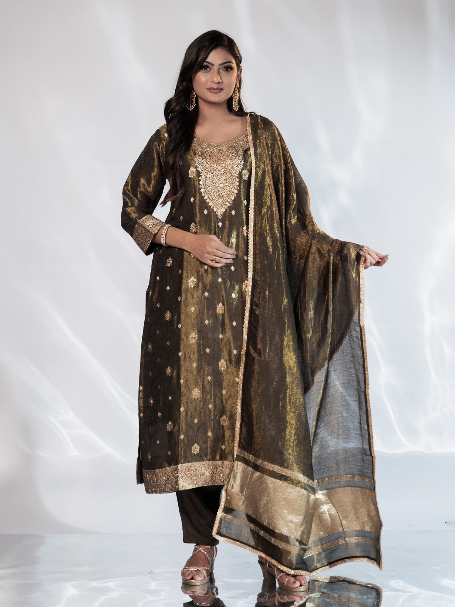 Mehendi Green Zari Shimmer Suit Set