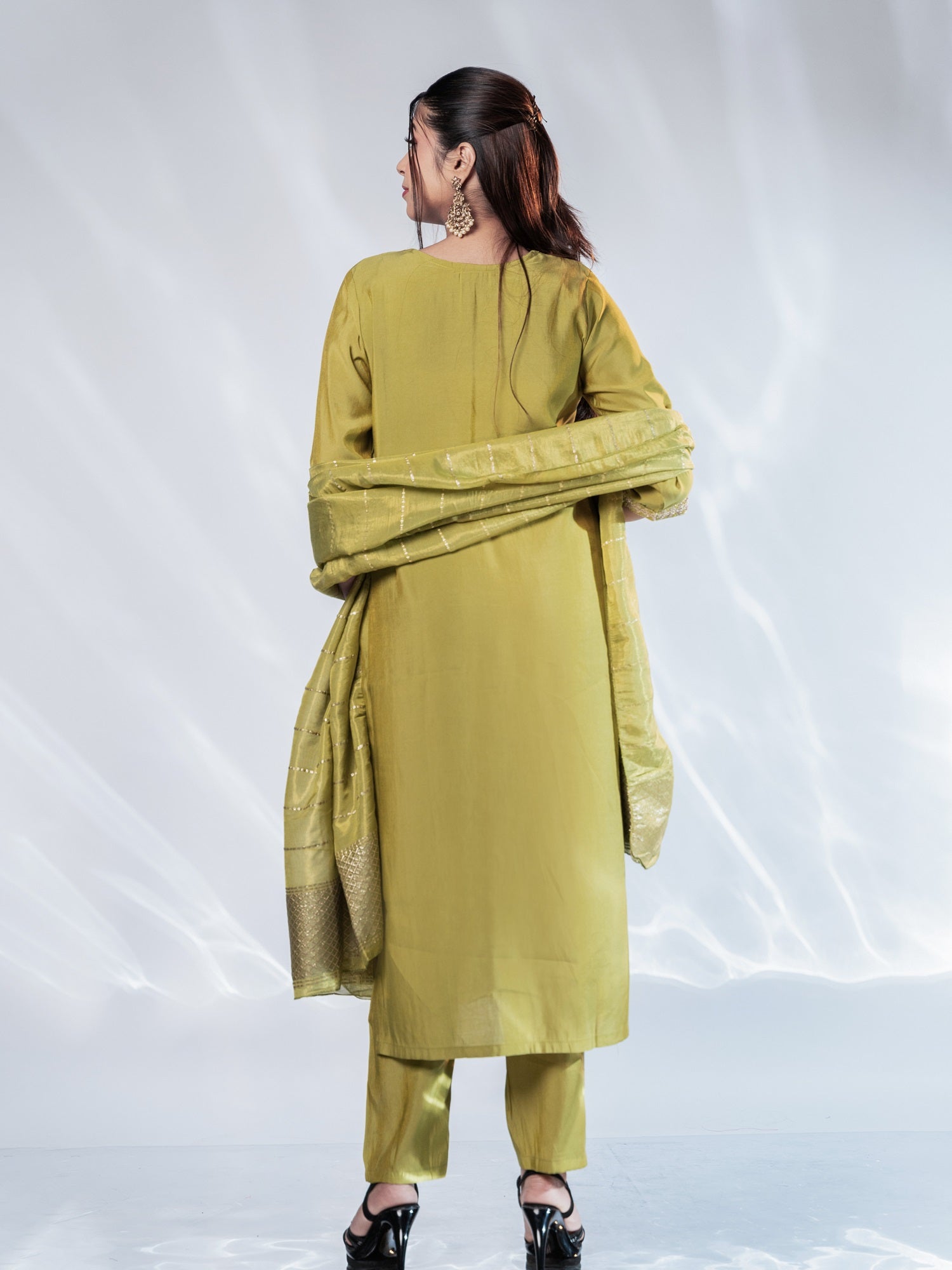 Pastel Green Gold Zari-Embroidered Suit Set