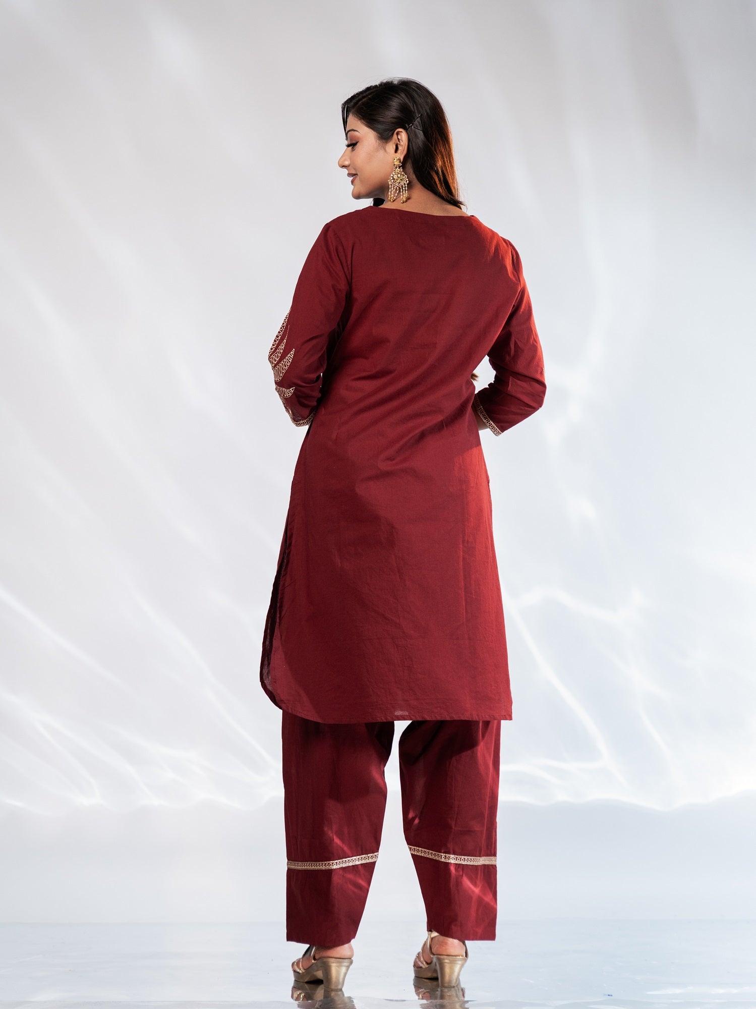 Maroon Embroidered Cotton Suit Set