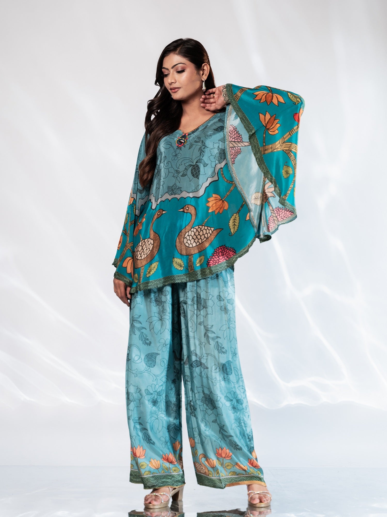 Blue Printed Glass Satin Co-ord Set