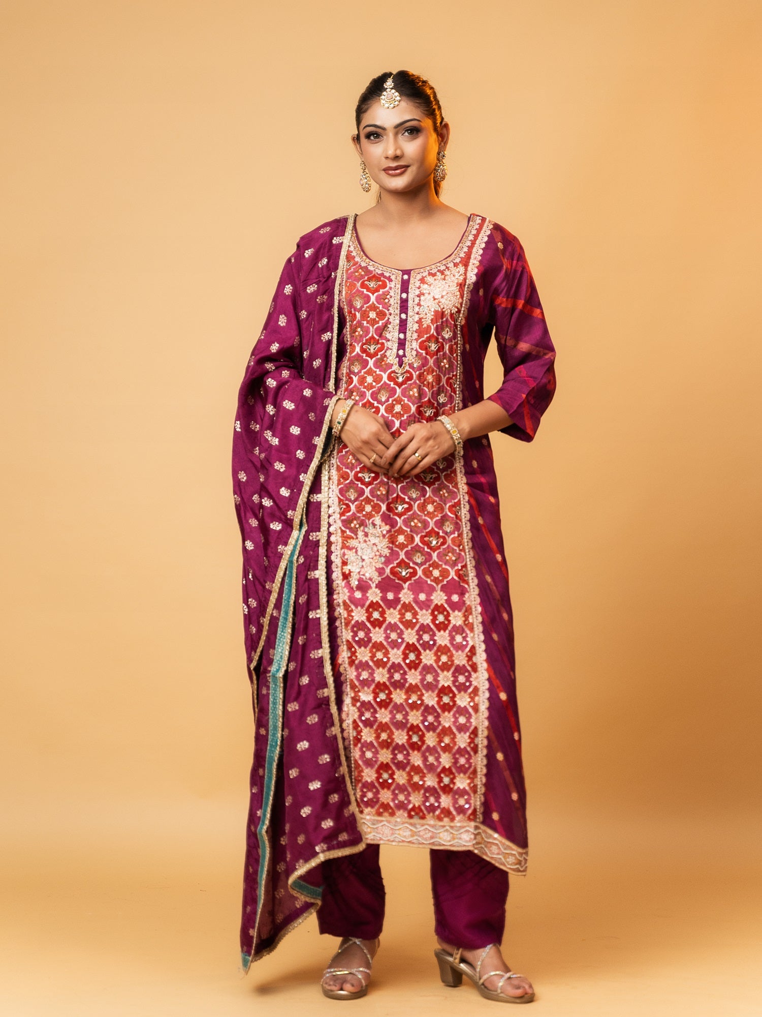 Royal Magenta Premium Zari Silk Suit Set