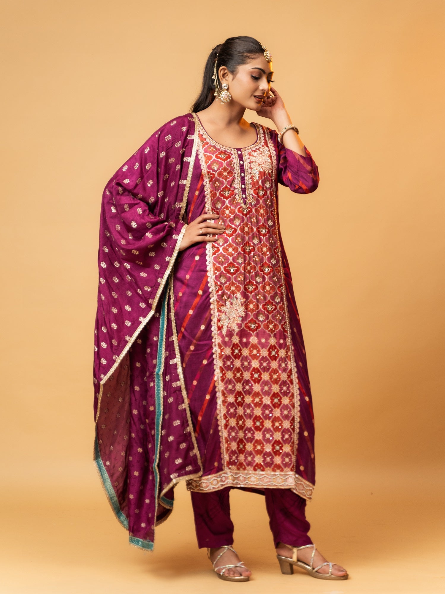 Royal Magenta Premium Zari Silk Suit Set