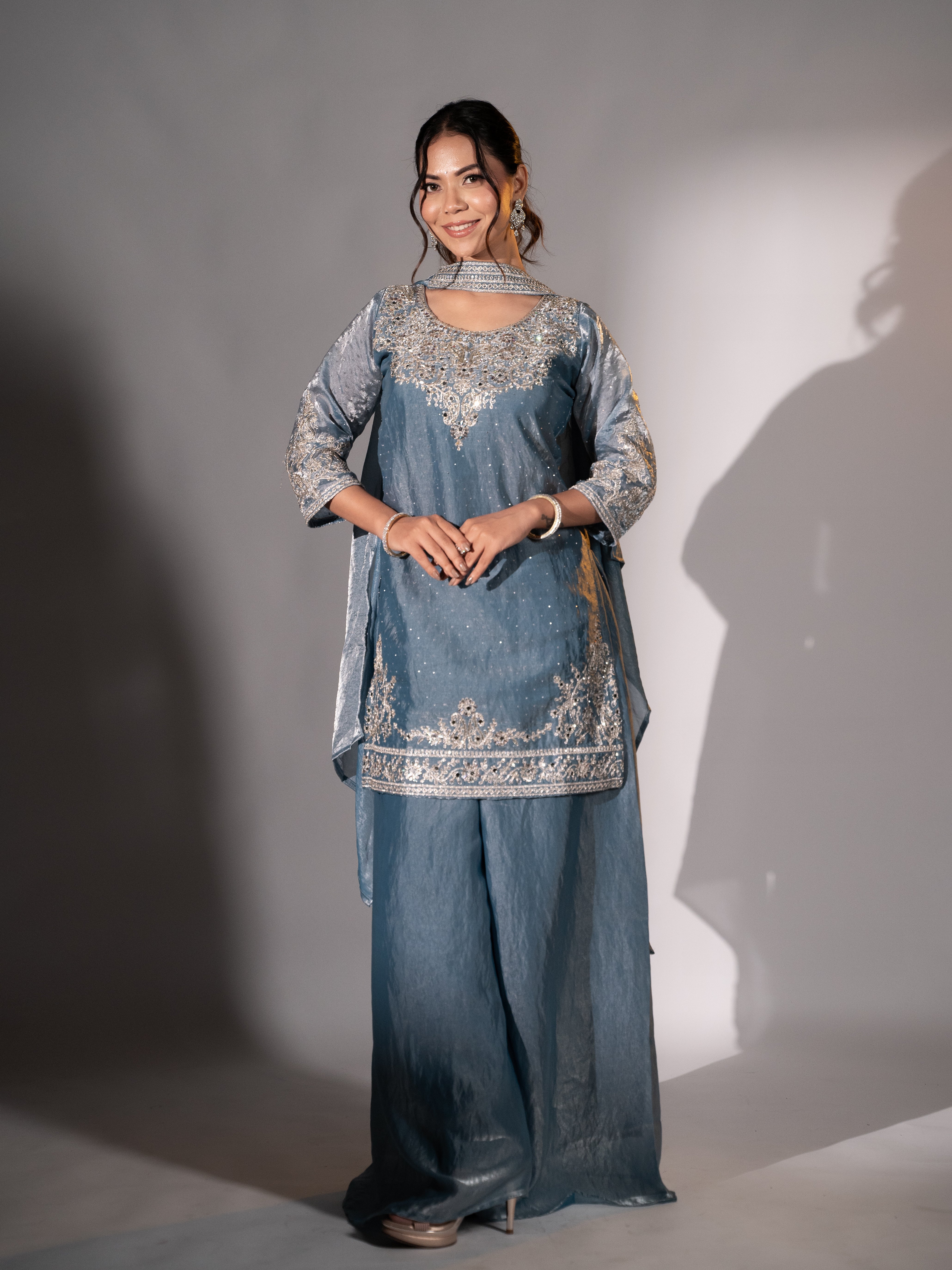 Luxe Glitter Zari-Embroidered Sharara Suit Set