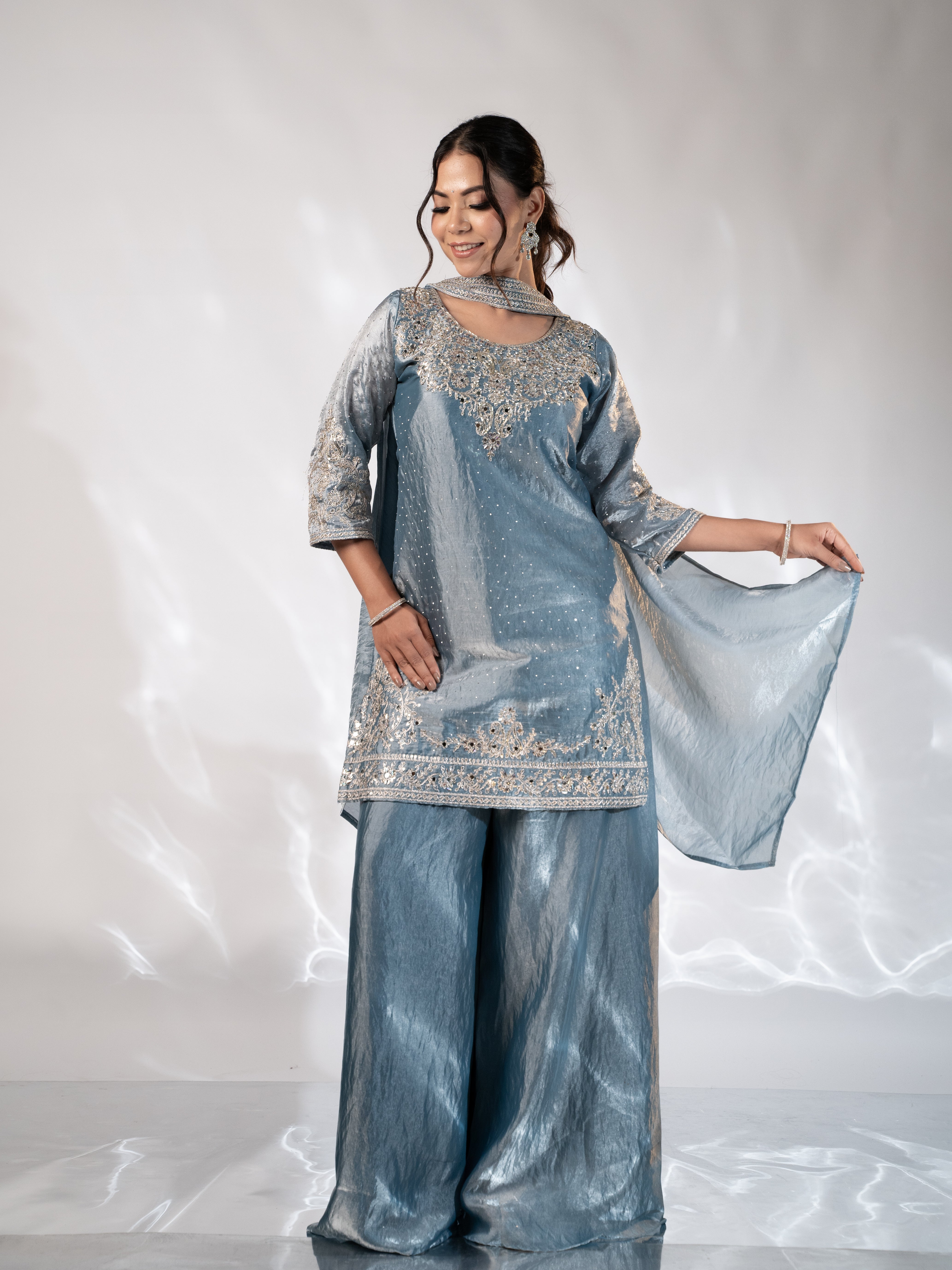 Luxe Glitter Zari-Embroidered Sharara Suit Set