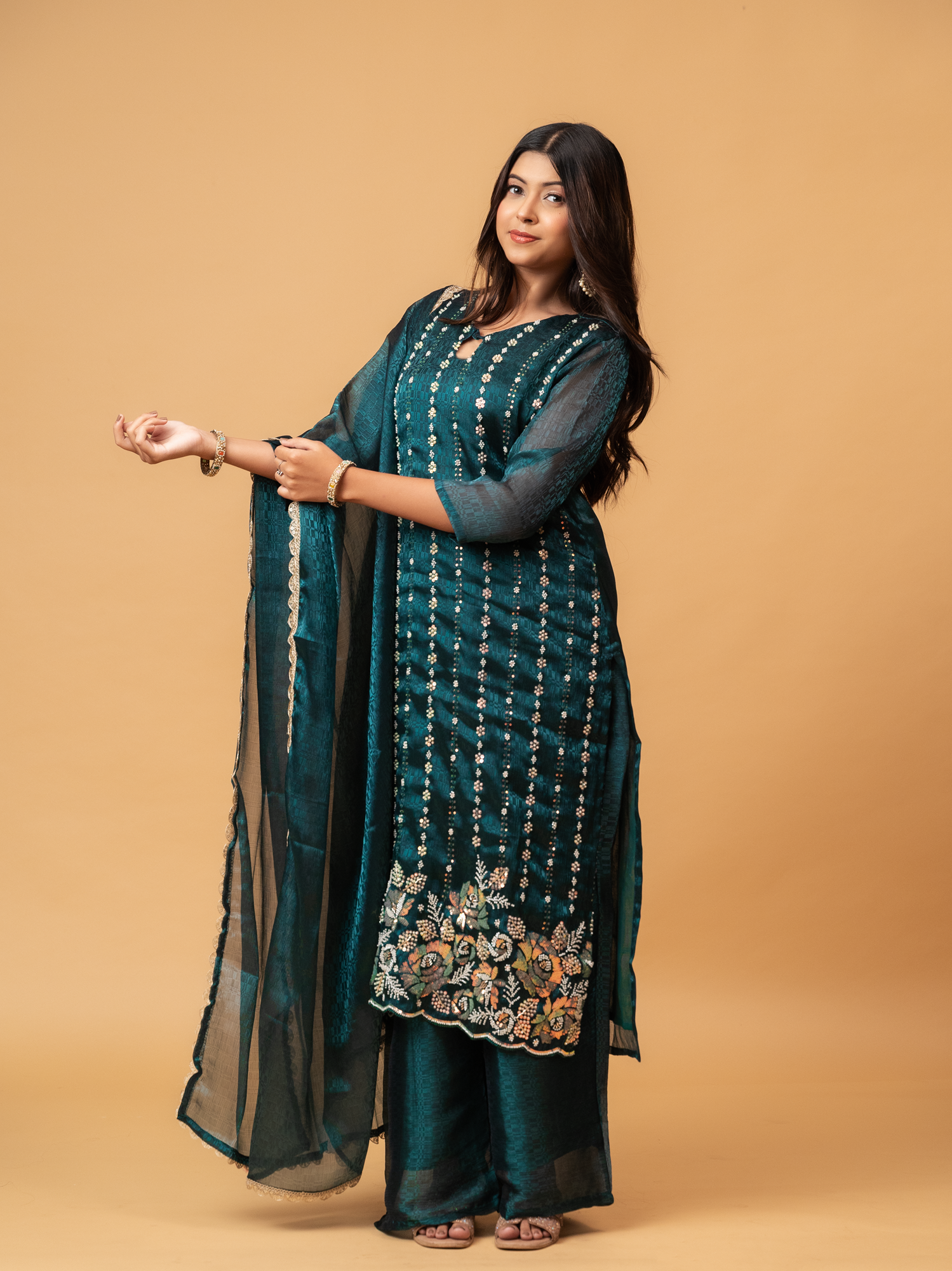 Teal Garden Full Handwork Jimmy Choo Suit Set