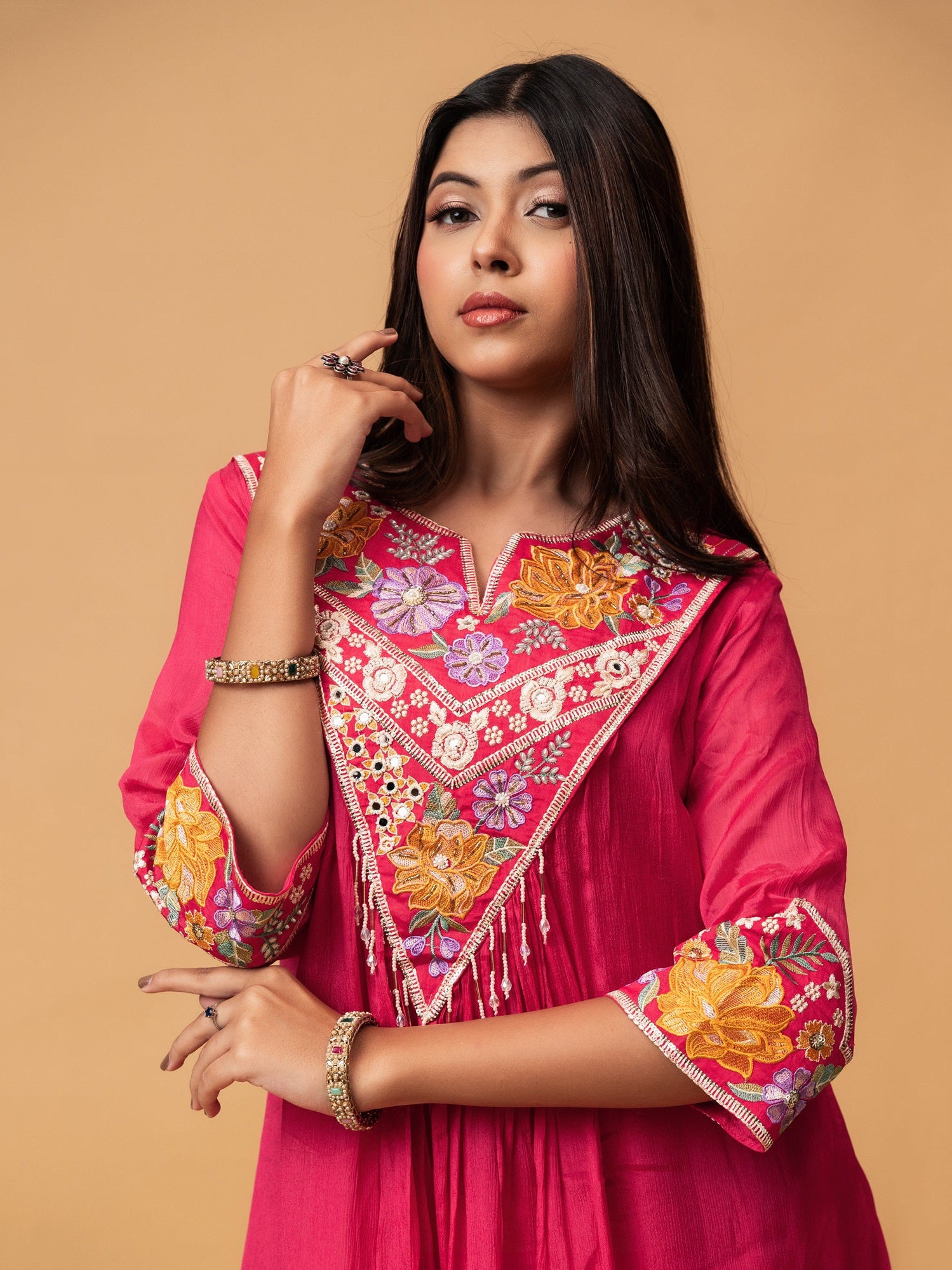 Pink Embroidered Suit Set