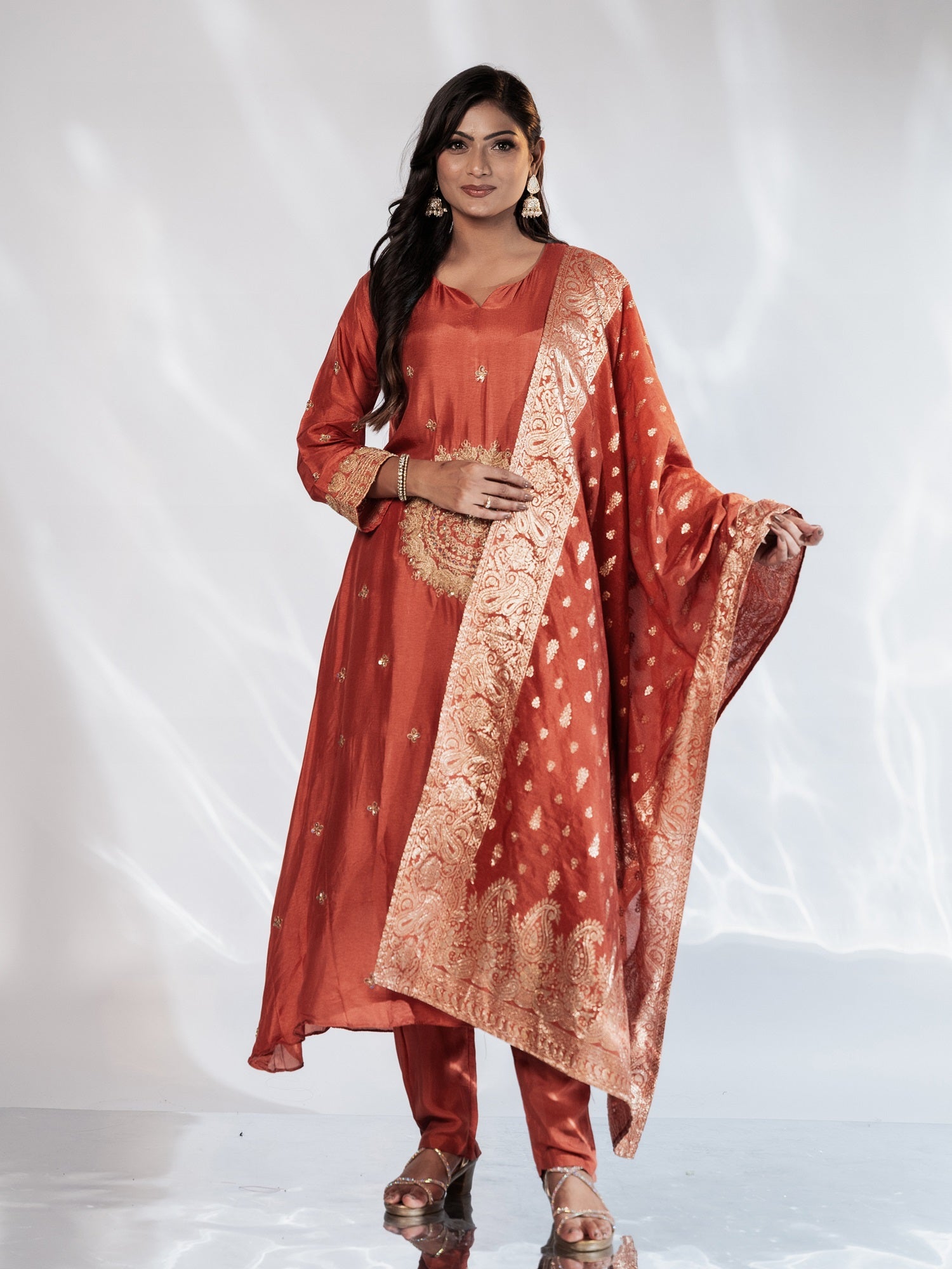 Rust Orange Ethnic Suit Set