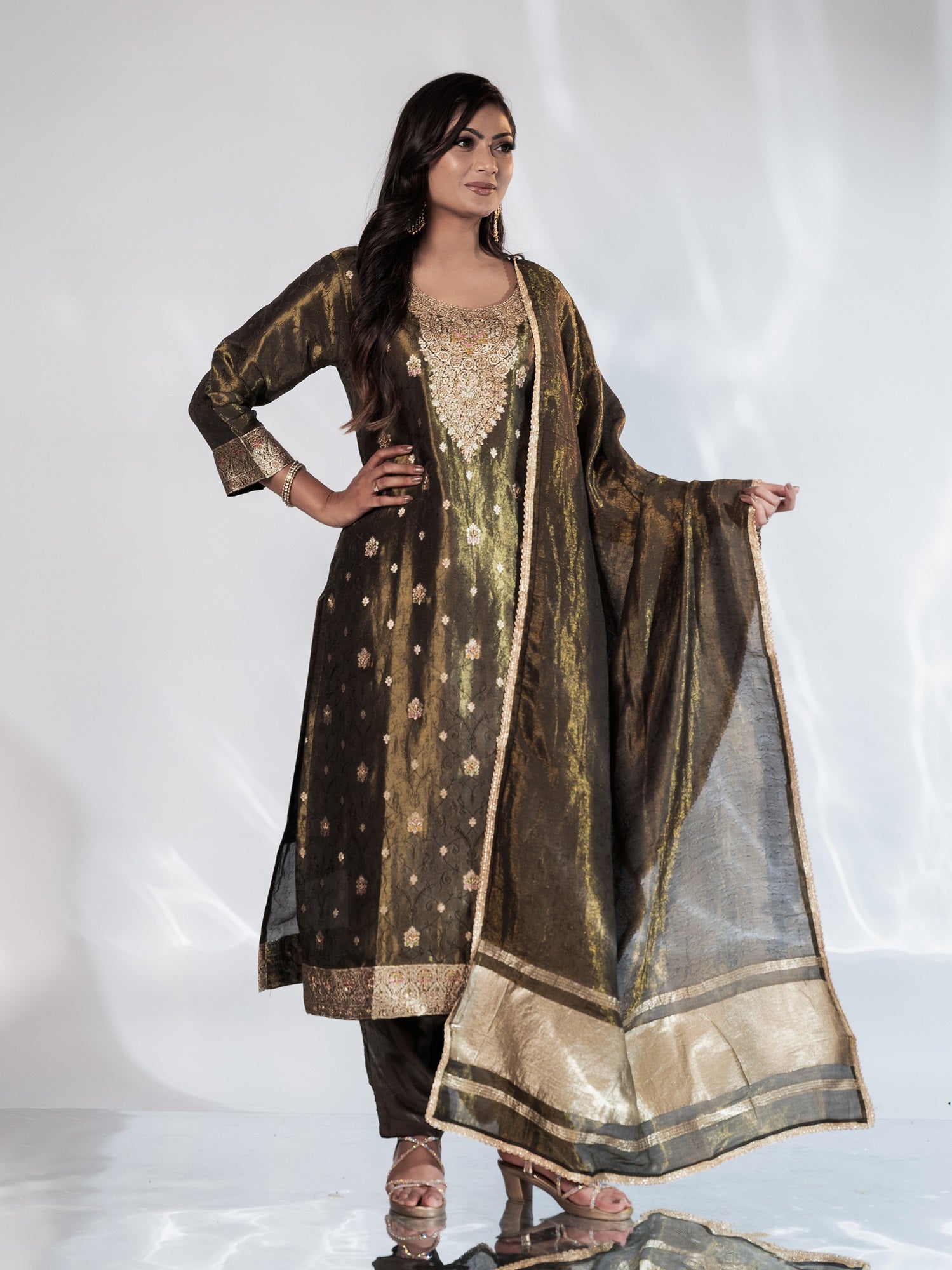 Mehendi Green Zari Shimmer Suit Set