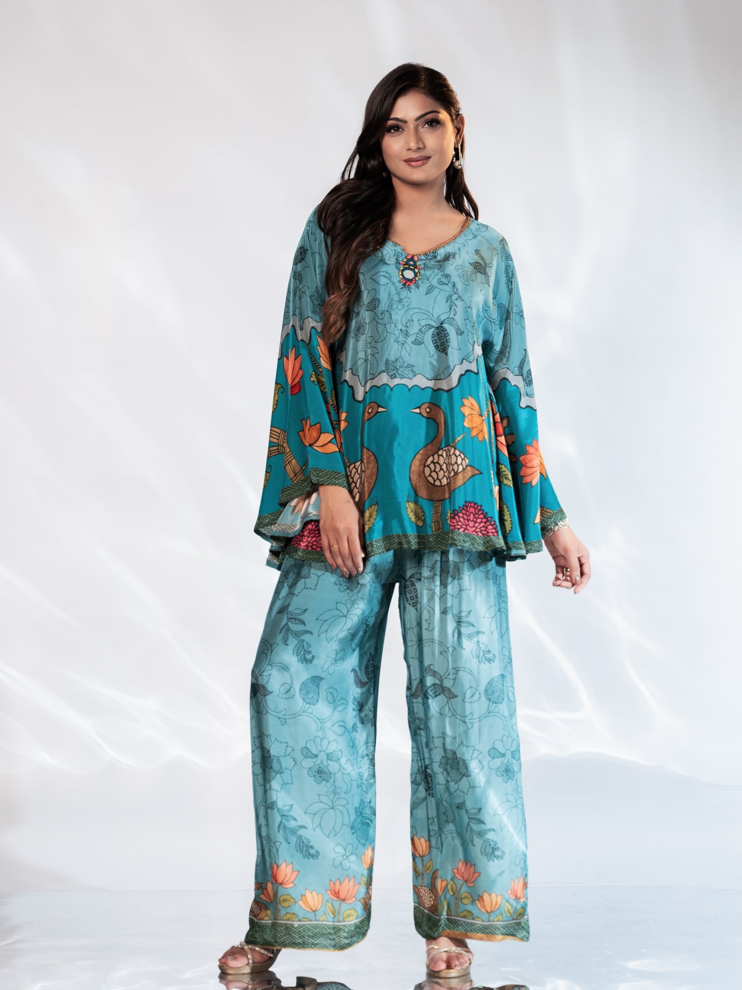 Blue Printed Glass Satin Co-ord Set