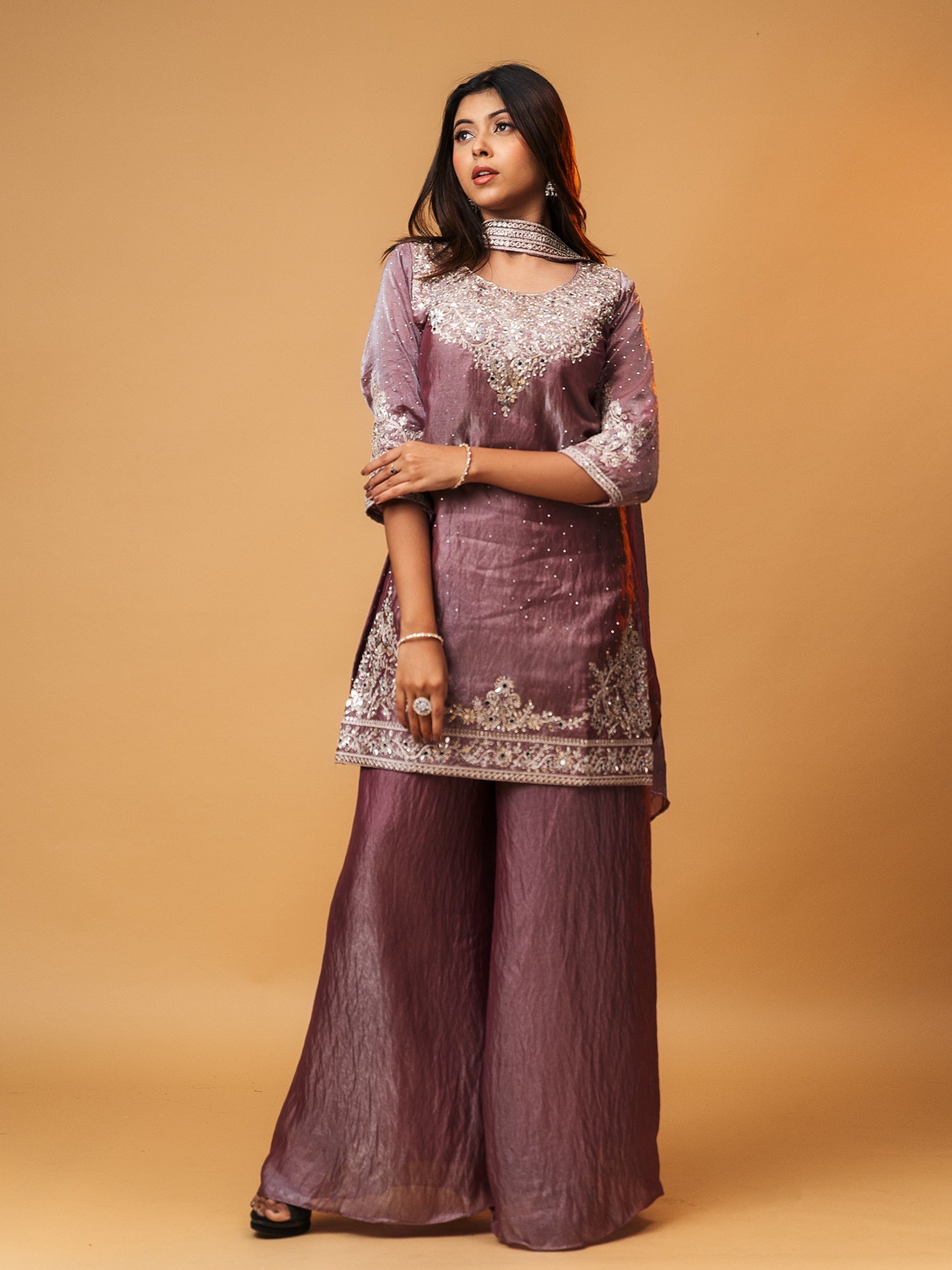 Luxe Glitter Zari-Embroidered Sharara Suit Set
