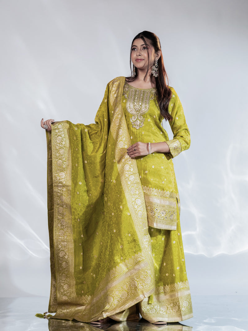 Zari-Weave Banarasi Festive Sharara Suit Set