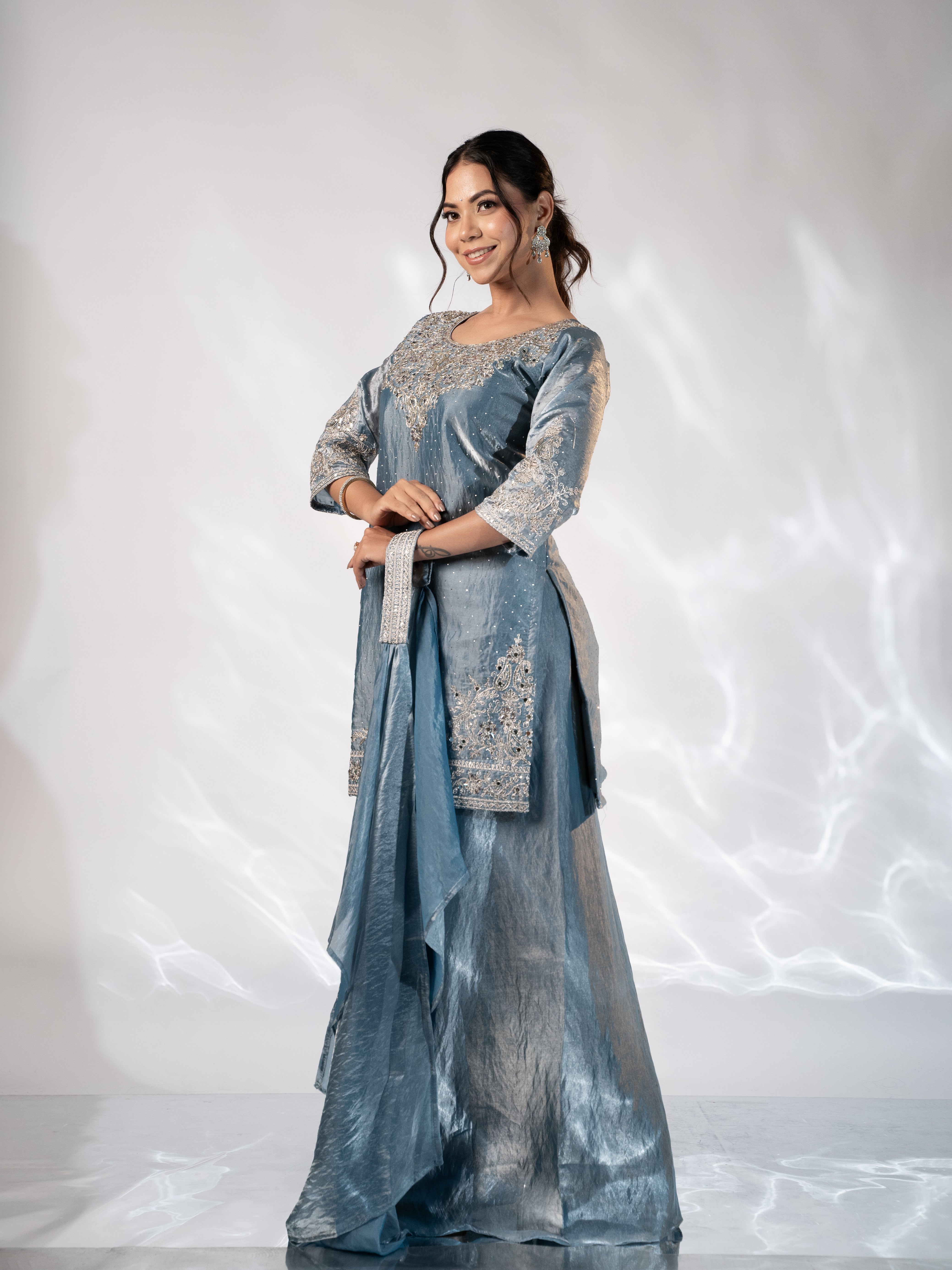Luxe Glitter Zari-Embroidered Sharara Suit Set
