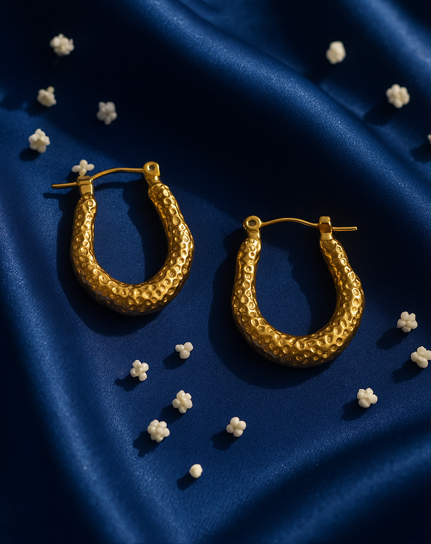 Golden Ember Textured Hoop Earrings