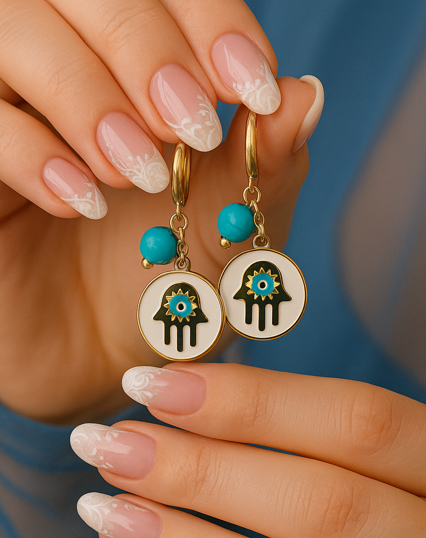 Turquoise Charm Evil-Eye Hoop Earrings