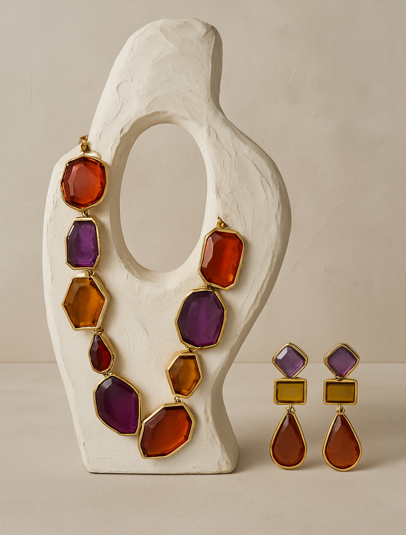 Sunset Gem Glass Necklace Set