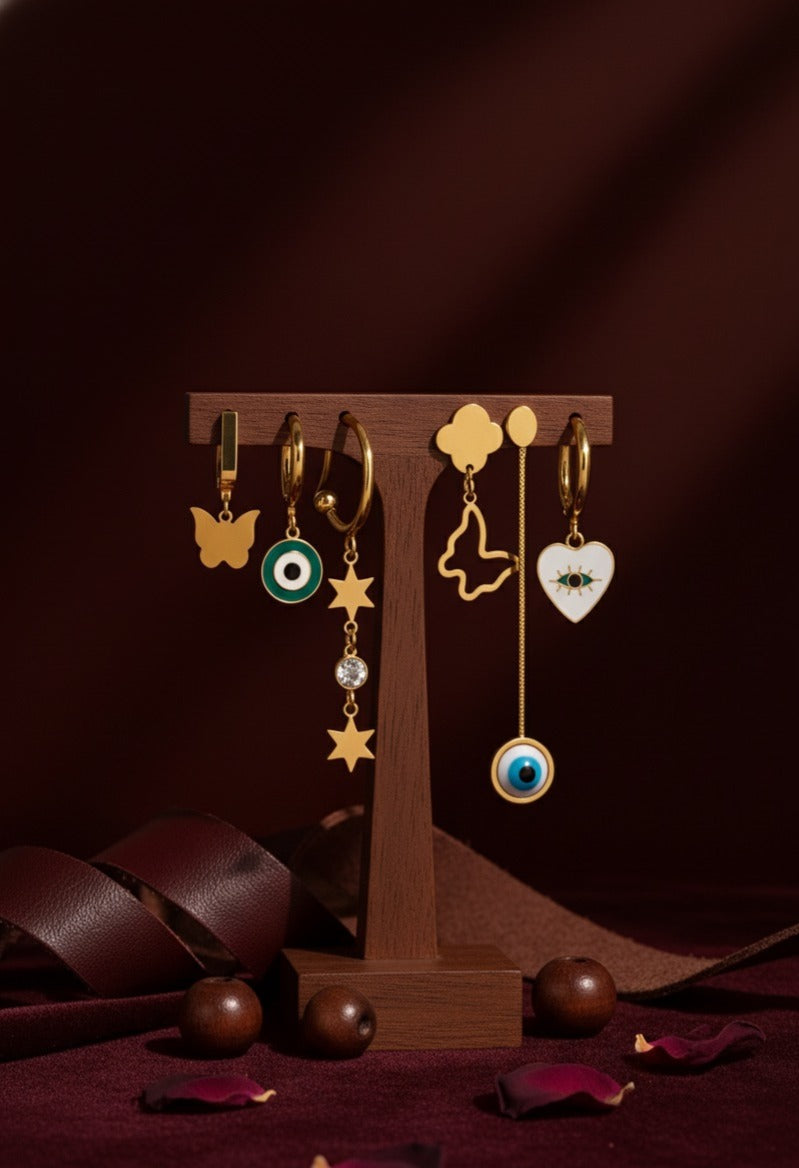 Golden Charm Mix-Match Earring Set